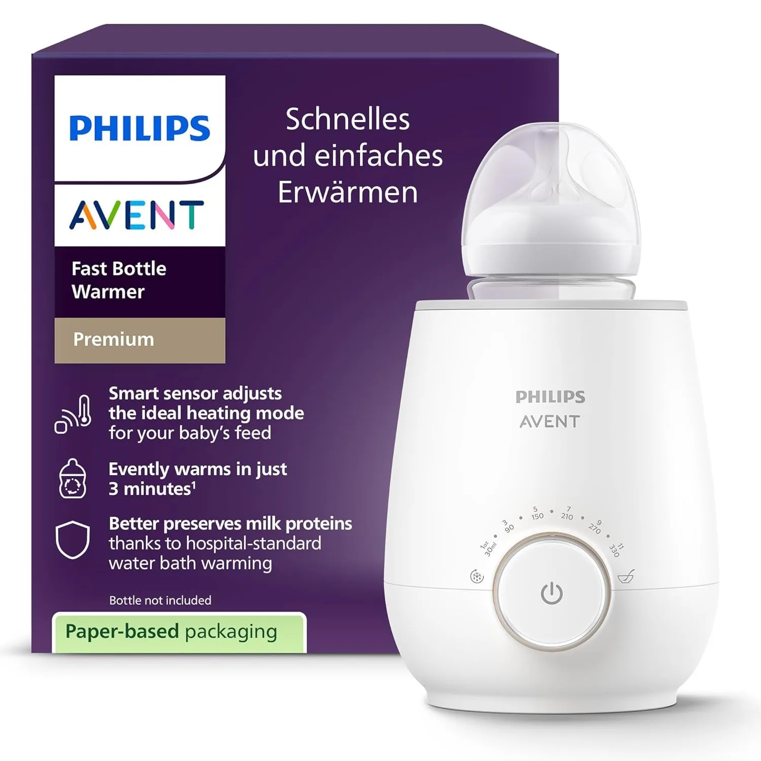 Philips Avent Schneller Premium-Fläschchenwärmer, mit intelligenter Temperaturregelung, Wasserbadtechnologie, automatis…