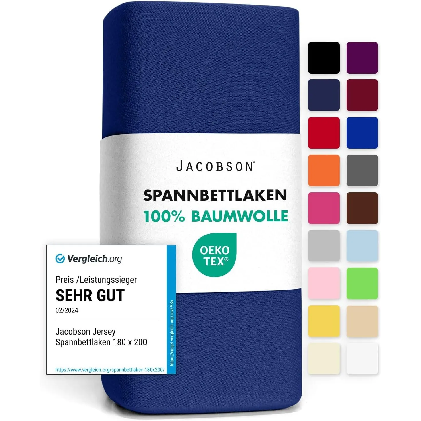 Jacobson Jersey Spannbettlaken Spannbetttuch Baumwolle Bettlaken (140x200-160x200 cm, Royal Blau)