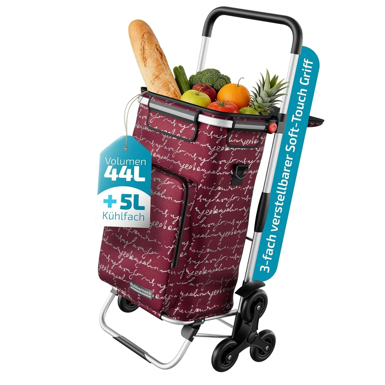 Rubberneck Einkauftrolley, klappbar, 44 l, Treppensteiger, Kühlfach, Rot