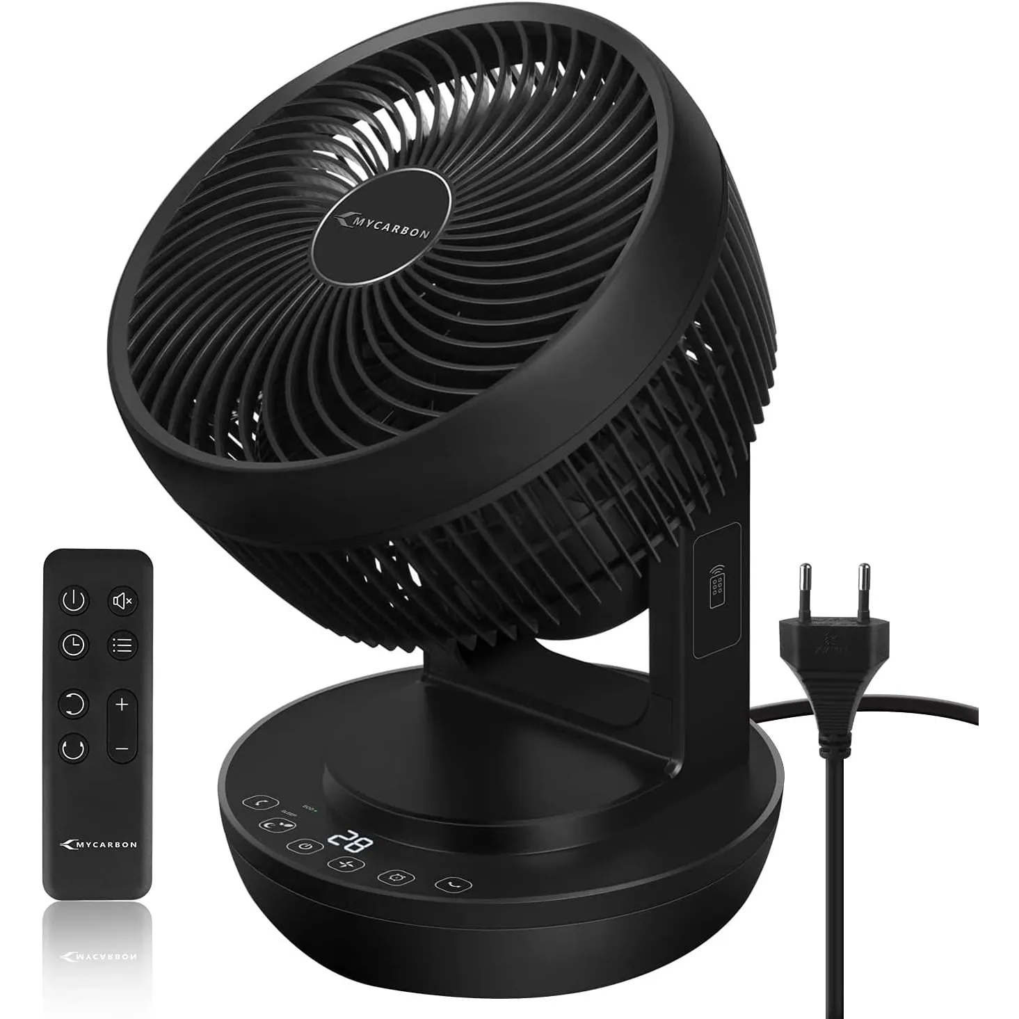 MYCARBON Leiser Ventilator mit Fernbedienung, 1800 m³/h, Turbo-Power-Timer, horizontale und vertikale Oszillation, 4 Ge…