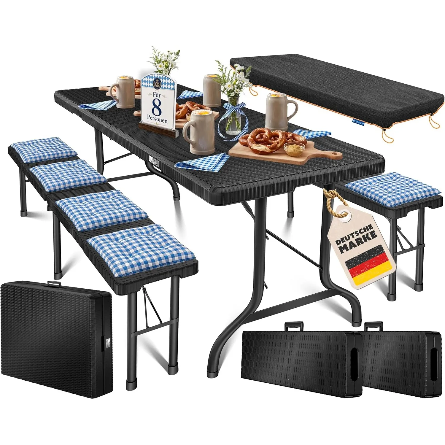 KESSER® Bierzeltgarnitur 3-teilig Set Tisch & 2x Bank | Buffettisch für drinnen & draußen Gartengarnitur klappbar 183x7…