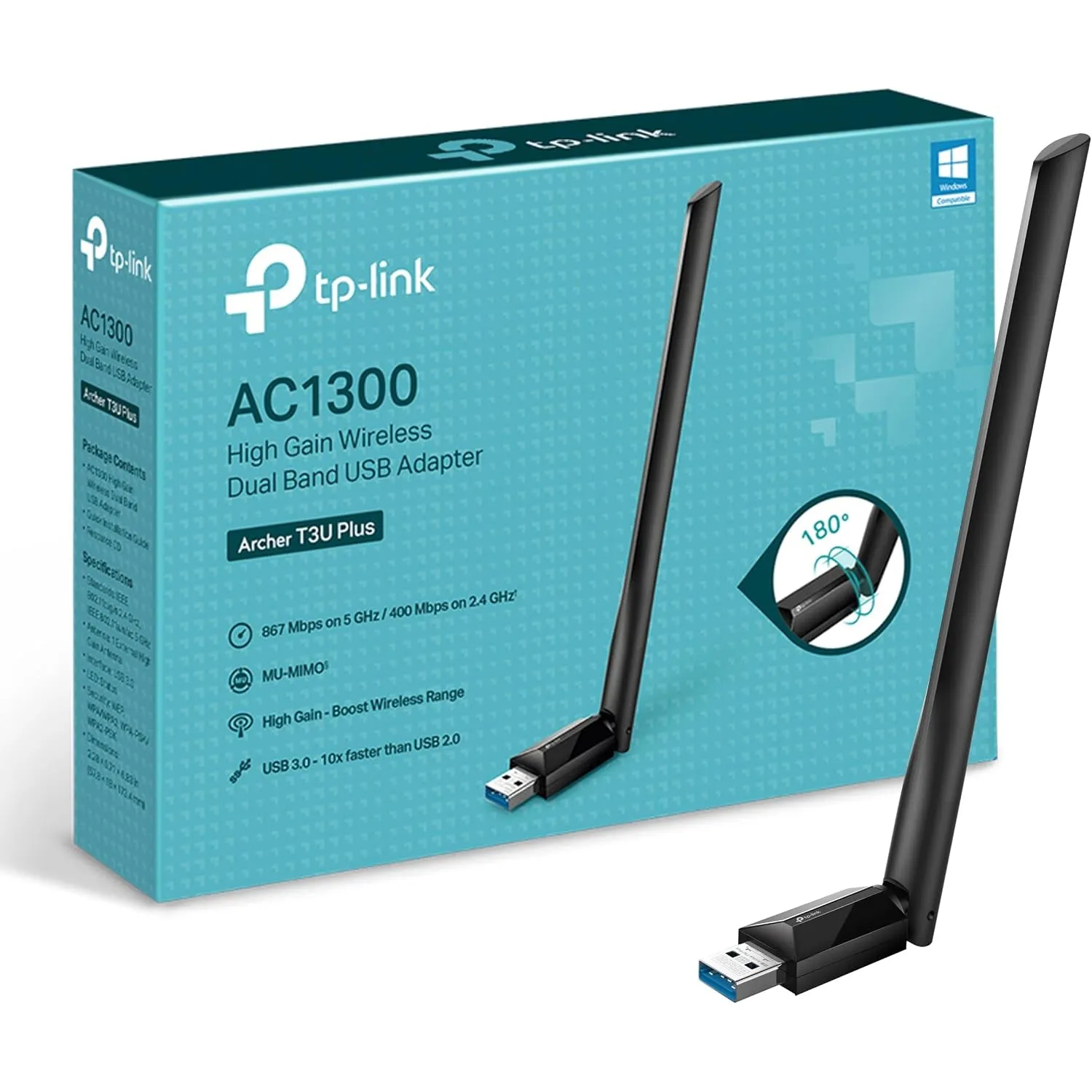TP-Link Archer T3U Plus AC1300 High Gain USB WLAN Stick Adapter mit High-Gain Antennen(bis zu 867 Mbit/s 5GHz, 400 Mbit…