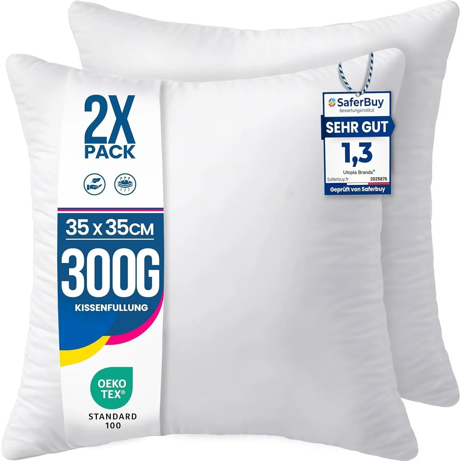 Utopia Bedding Kissenfüllung 35x35 2er Set Innenkissen Kissen Sofakissen | Weiß Mikrofaserbezug mit weicher Polyesterfü…