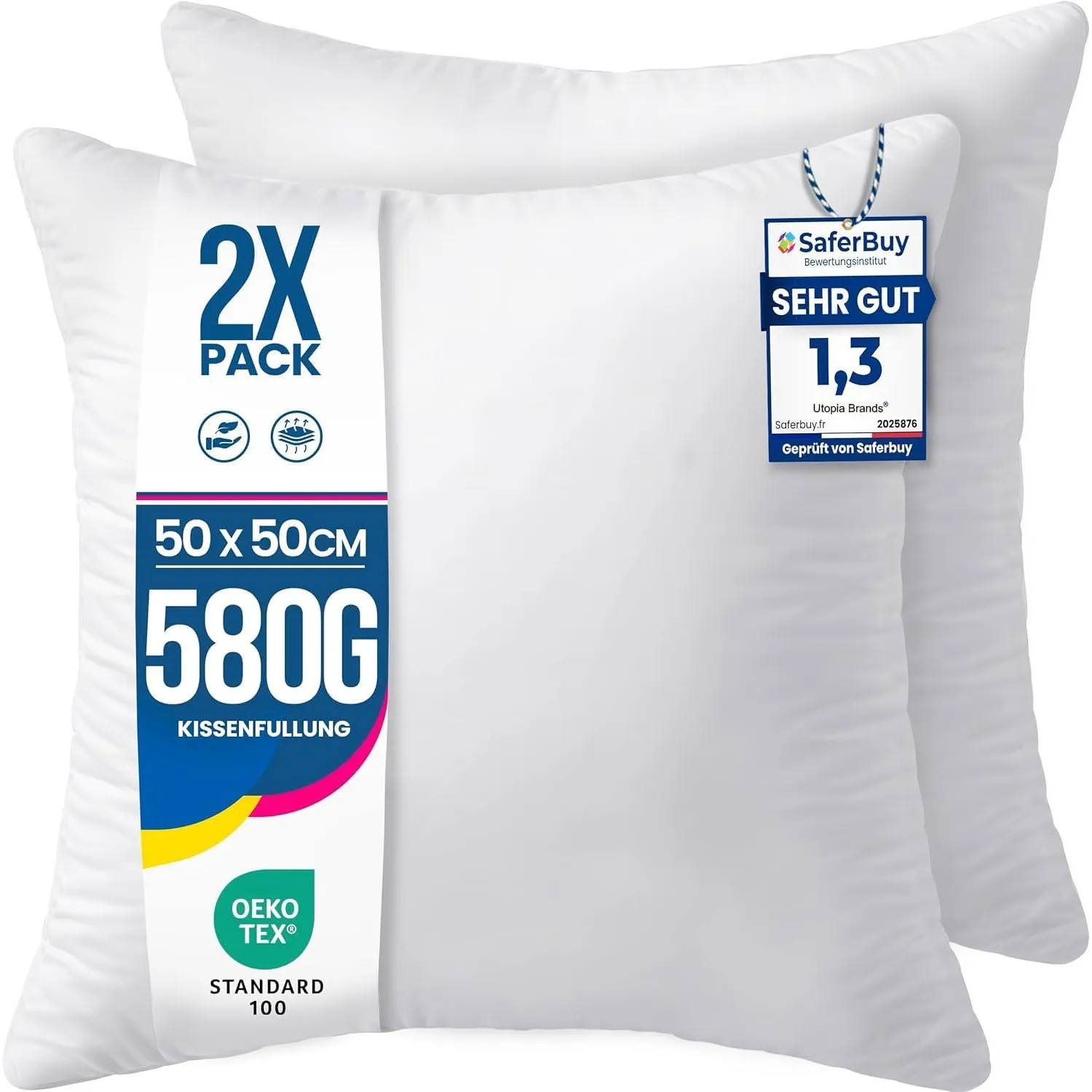 Utopia Bedding Kissenfüllung 50x50 2er Set Innenkissen Kissen Sofakissen | Weiß Mikrofaserbezug mit weicher Polyesterfü…