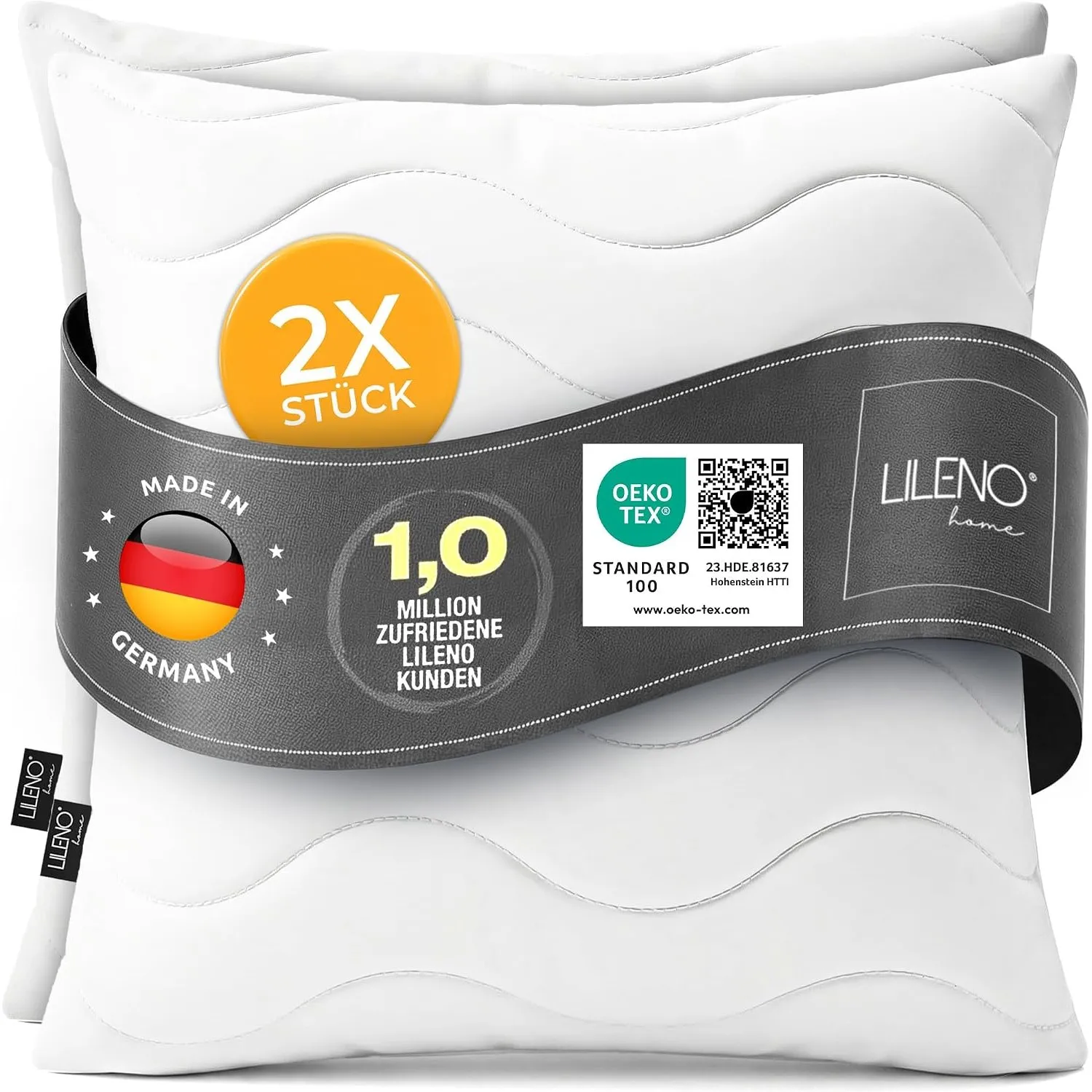 LILENO HOME Kopfkissen 40x40 (2er Set) – 95 °C waschbar, Ökotex 100