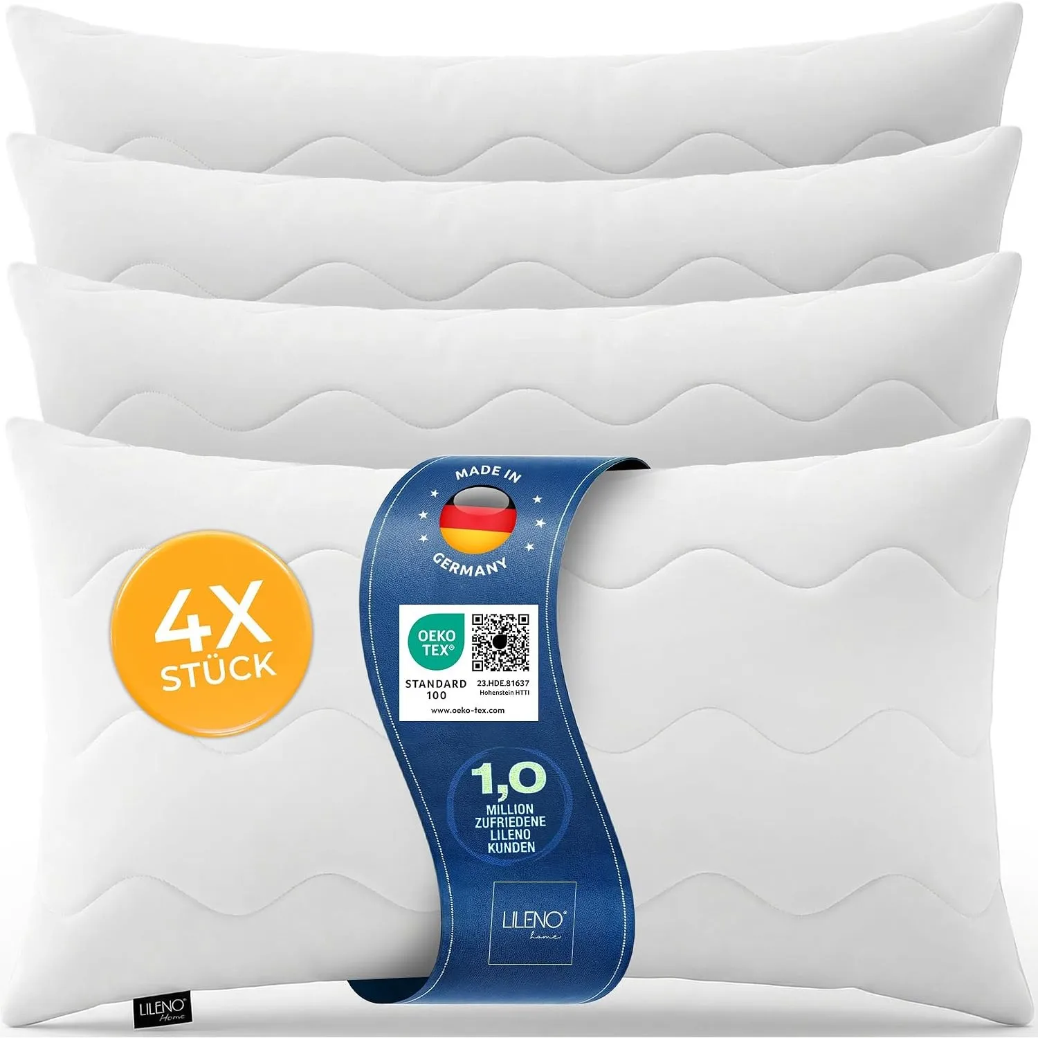 LILENO HOME Kopfkissen 40x80 (4er Set) – 95°C waschbar, Ökotex 100