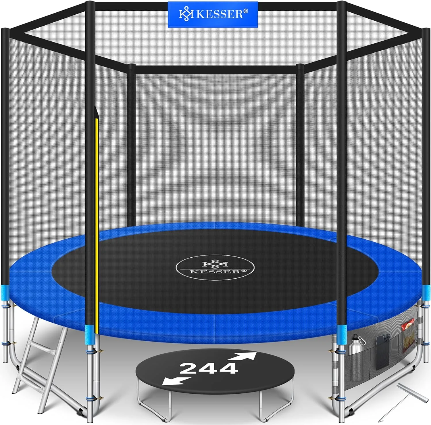 KESSER Outdoor Trampoline Diameter 244/305/366/427 cm Complete Set with Safety Net, Ladder & Side Pocket and Mounting A…