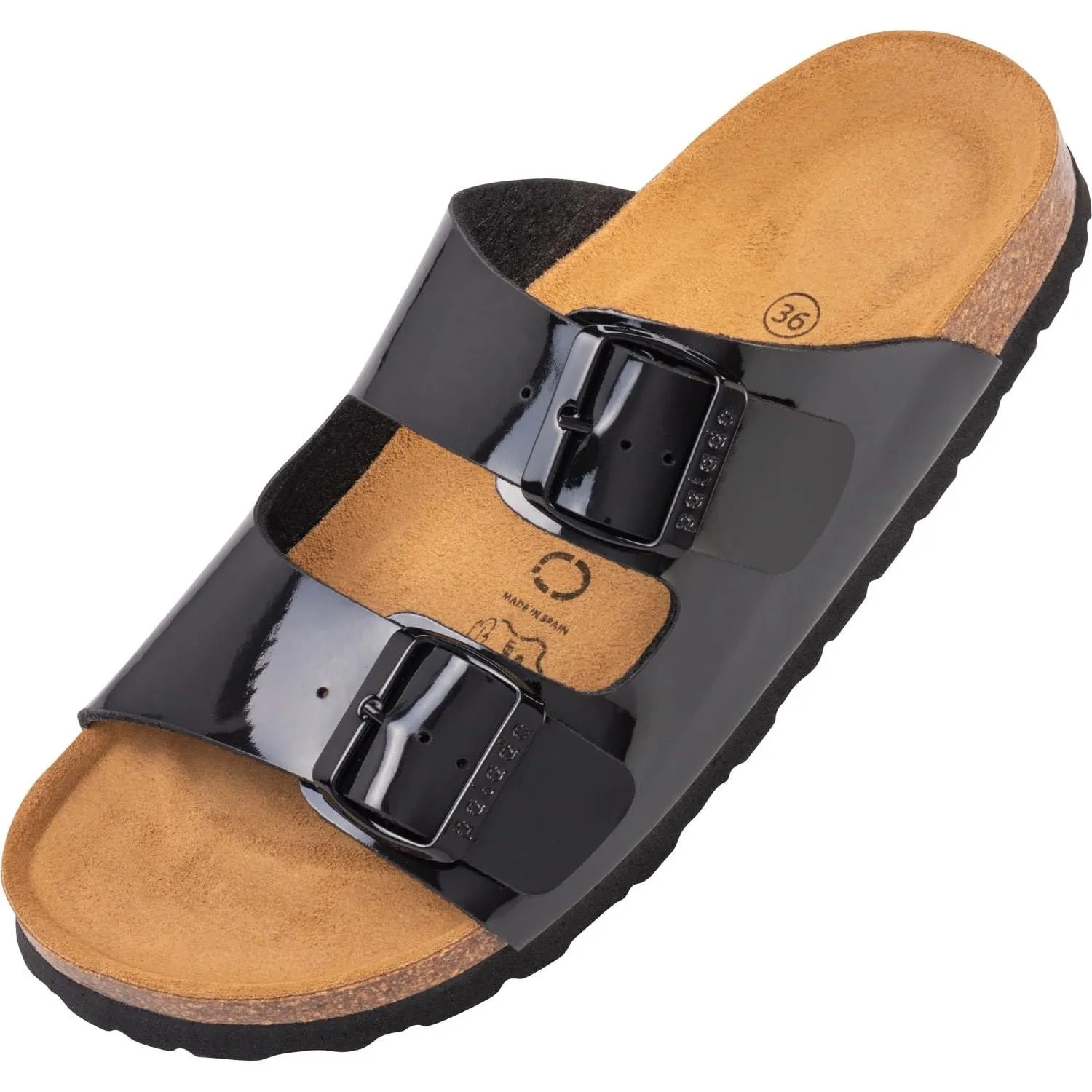 Palado Pantoletten Damen Korfu Lack - Sandalen Made in Spain - elegante Hausschuhe mit Kork-Fußbett - modische Sommersc…