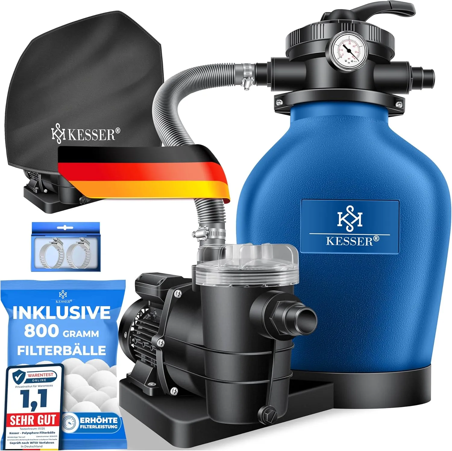 KESSER® Sandfilteranlage für Pool bis zu 60.000L, 10.200 L/h, 400W Pumpe, 20L Tank, 7-Wege-Ventil mit Druckanzeige mit …