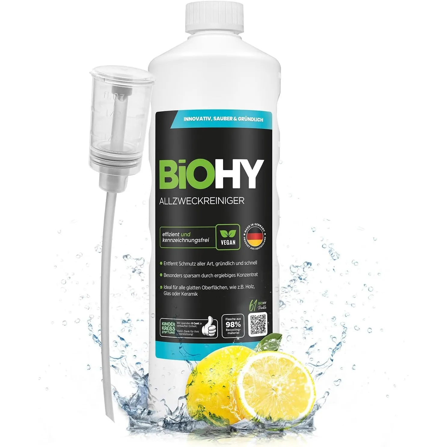 BiOHY Allzweckreiniger (1L) + Dosierer | Bodenreiniger Konzentrat für Parkett, Fliesen & Hartböden | Reiniger für Wisch…