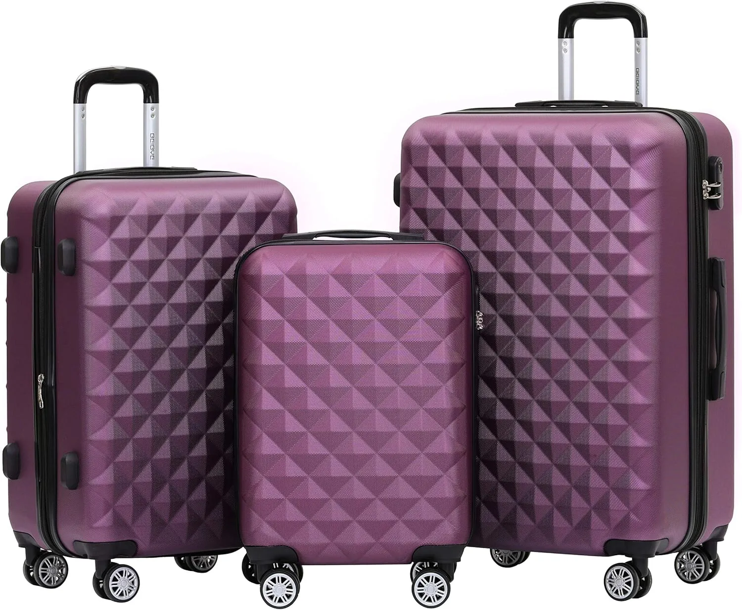 BEIBYE Twin-Wheels 2066 Hard Shell Trolley Suitcase, Travel Suitcase, Luggage, M–L–XL Set, Purple
