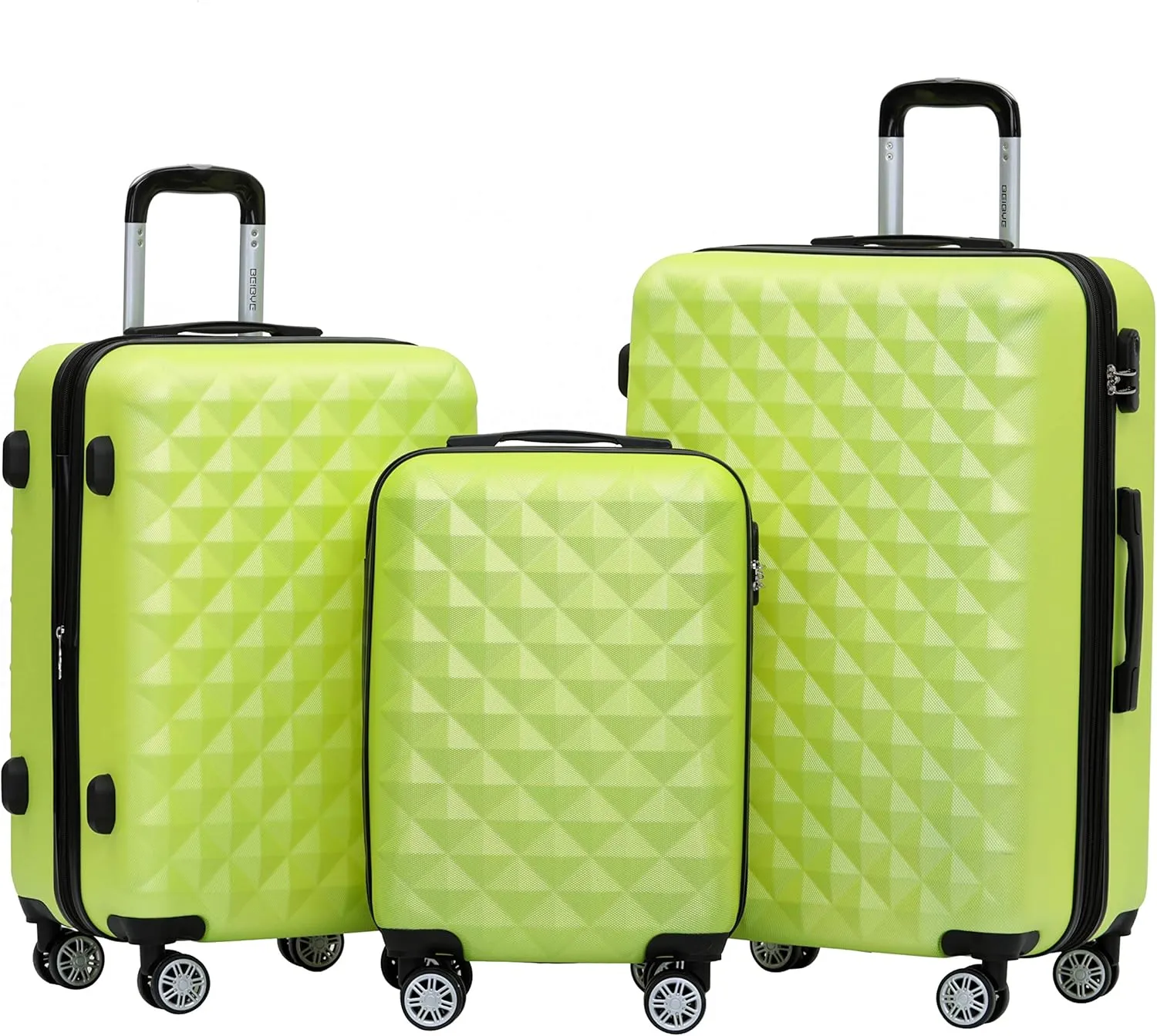 BEIBYE Zwillingsrollen 2066 Hartschale Trolley Koffer Reisekoffer Gepäck M-L-XL-Set (Grün, Set)