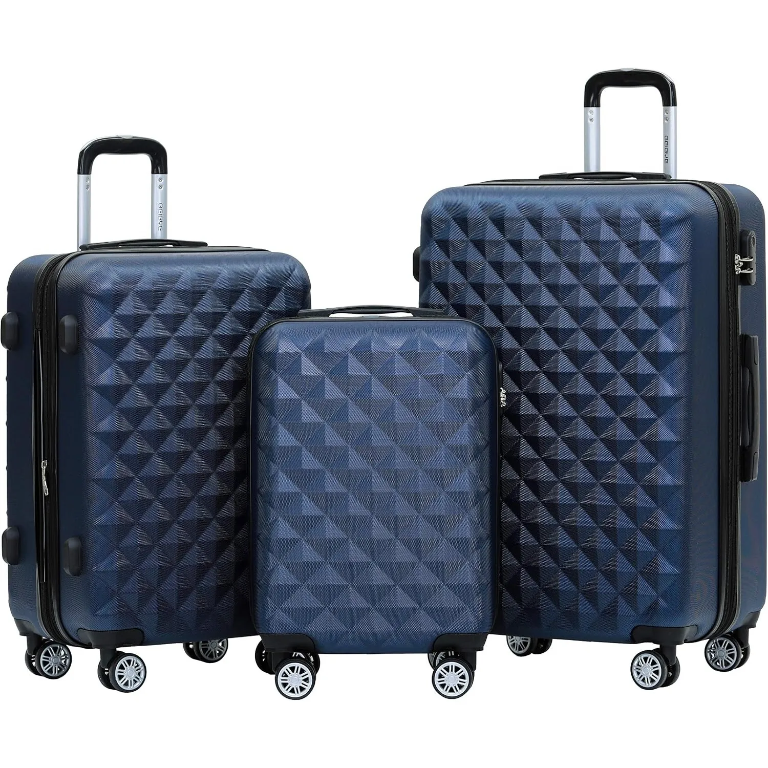 BEIBYE Zwillingsrollen 2066 Hartschale Trolley Koffer Reisekoffer Gepäck M-L-XL-Set (Dunkelblau, Set)