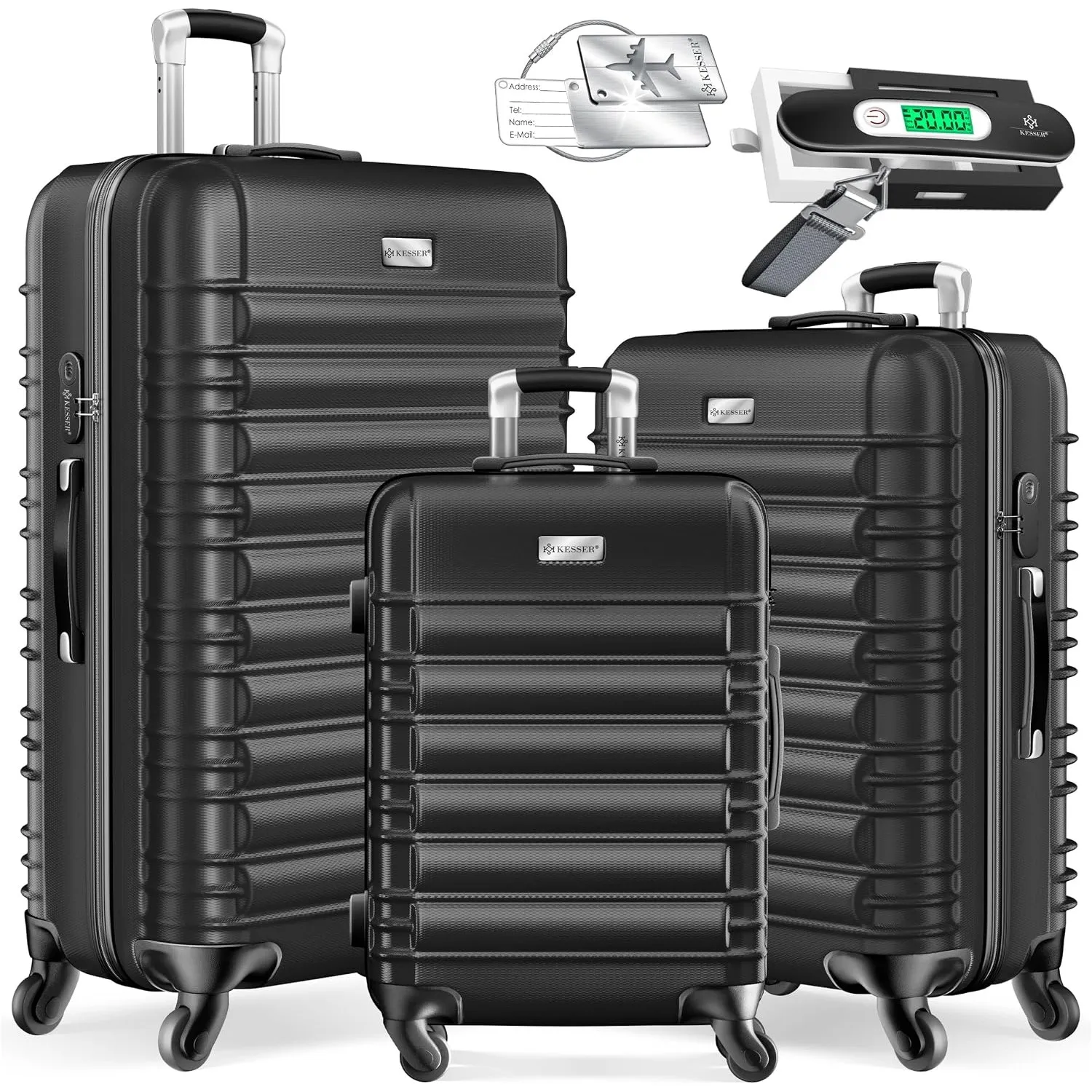 KESSER® 3tlg. Hartschalenkofferset Hartschalenkoffer Reisekoffer Set Reisekofferset Trolley Koffer 4 Rollen ABS-Hartsch…