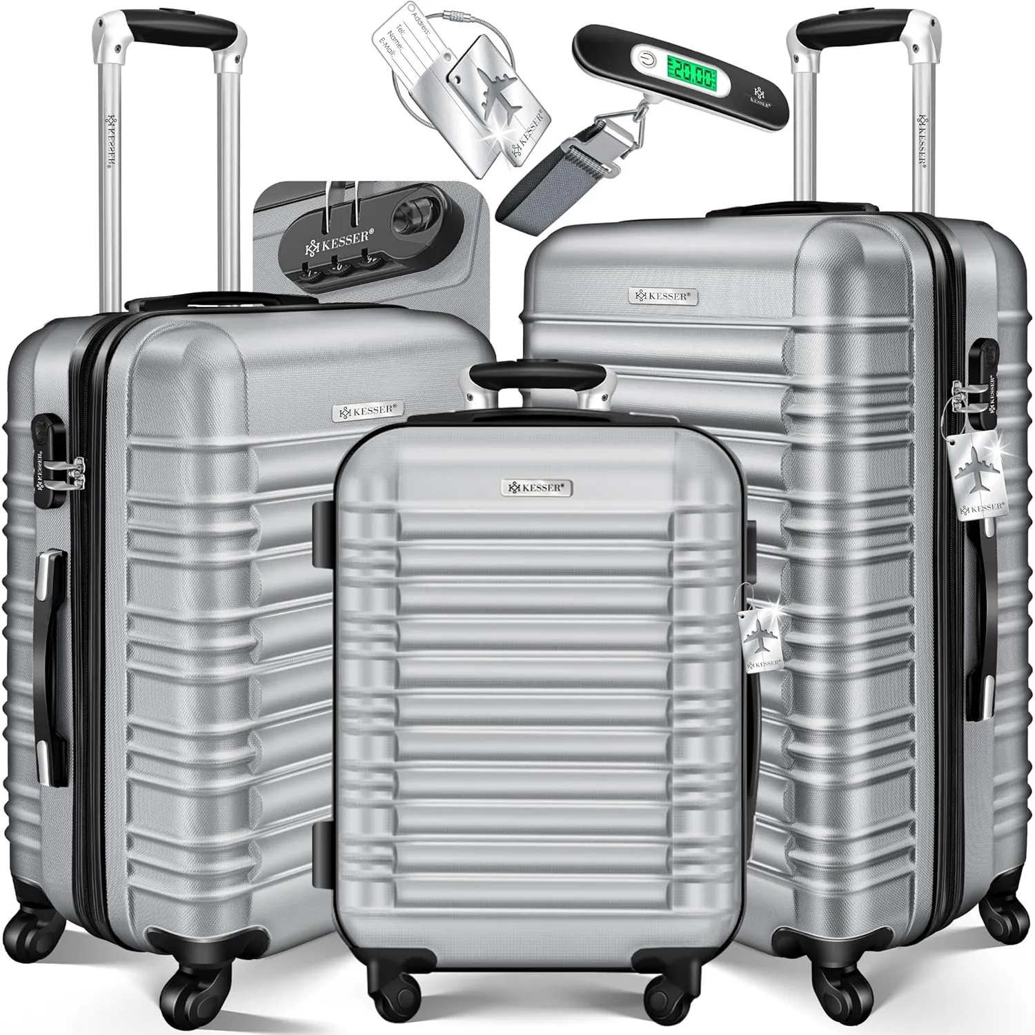 KESSER® 3tlg. Hartschalenkofferset Hartschalenkoffer Reisekoffer Set Reisekofferset Trolley Koffer 4 Rollen ABS-Hartsch…