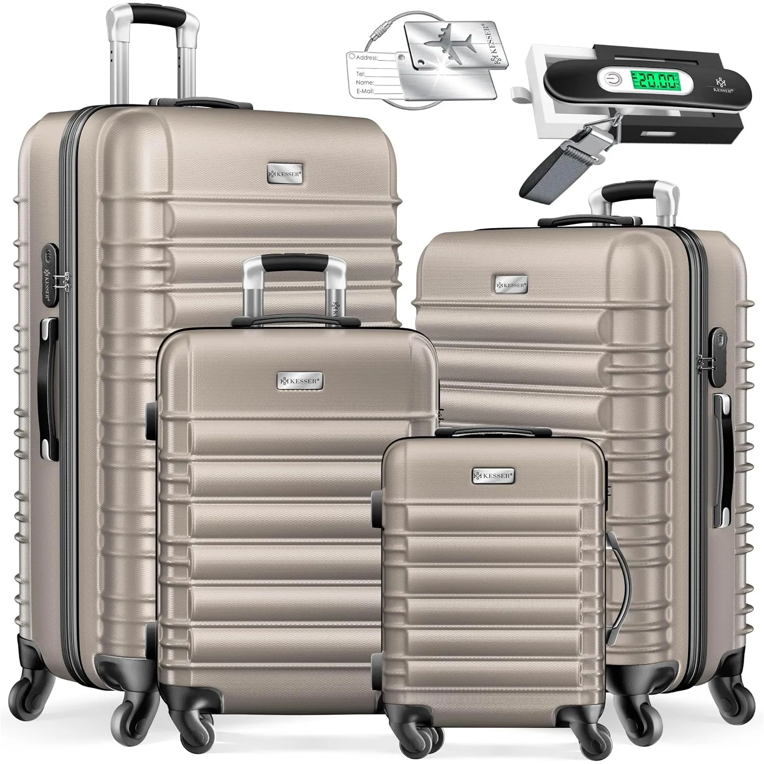 KESSER® 4tlg. Hartschalenkofferset Hartschalenkoffer Reisekoffer Set Reisekofferset Trolley Koffer 4 Rollen ABS-Hartsch…