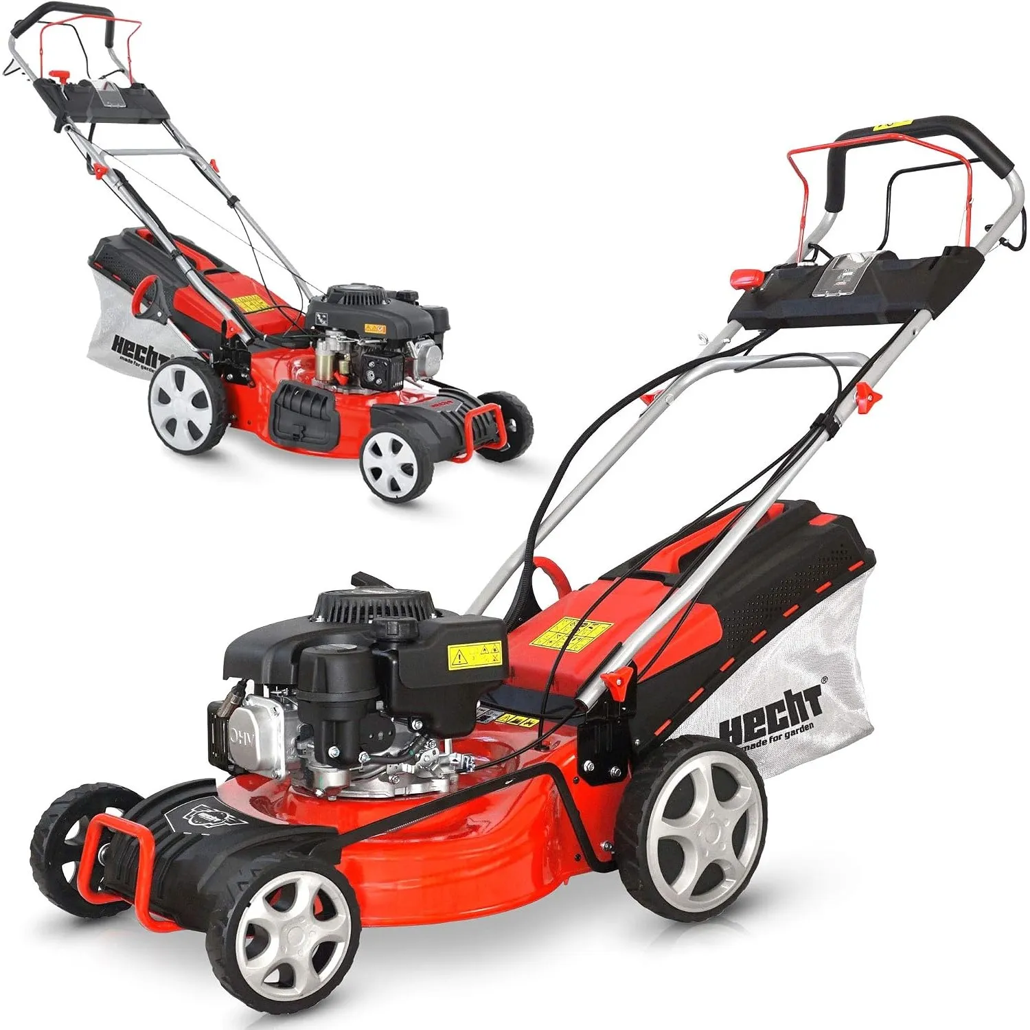 HECHT 5in1 Benzin Rasenmäher 46 cm – Elektrostart & Radantrieb | 4-Takt Eco Motor mit Elektrostart, Mulchfunktion und 4…