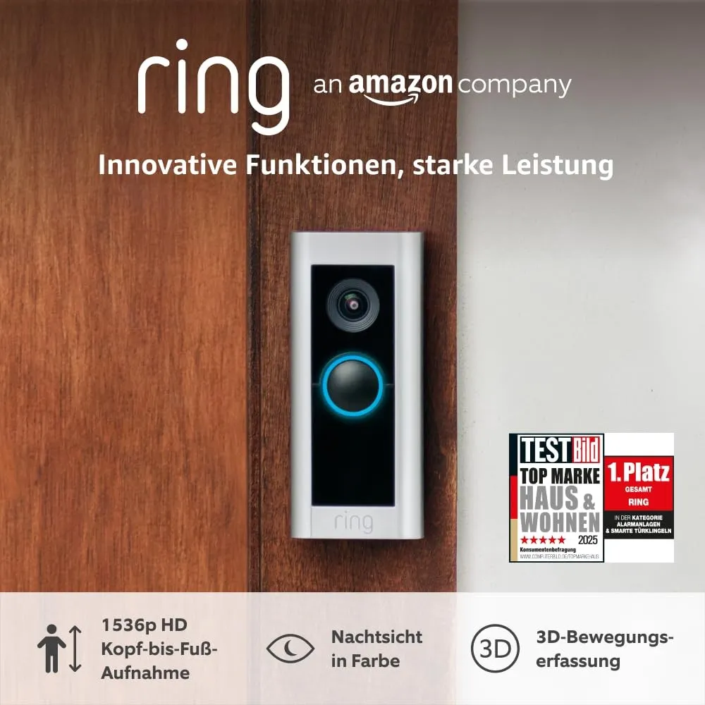 Ring Videotürklingel Pro Kabel (bisher: Video Doorbell Pro 2) von Amazon | Klingel mit Kamera, 1536p-HD-Video, Kopf-bis…