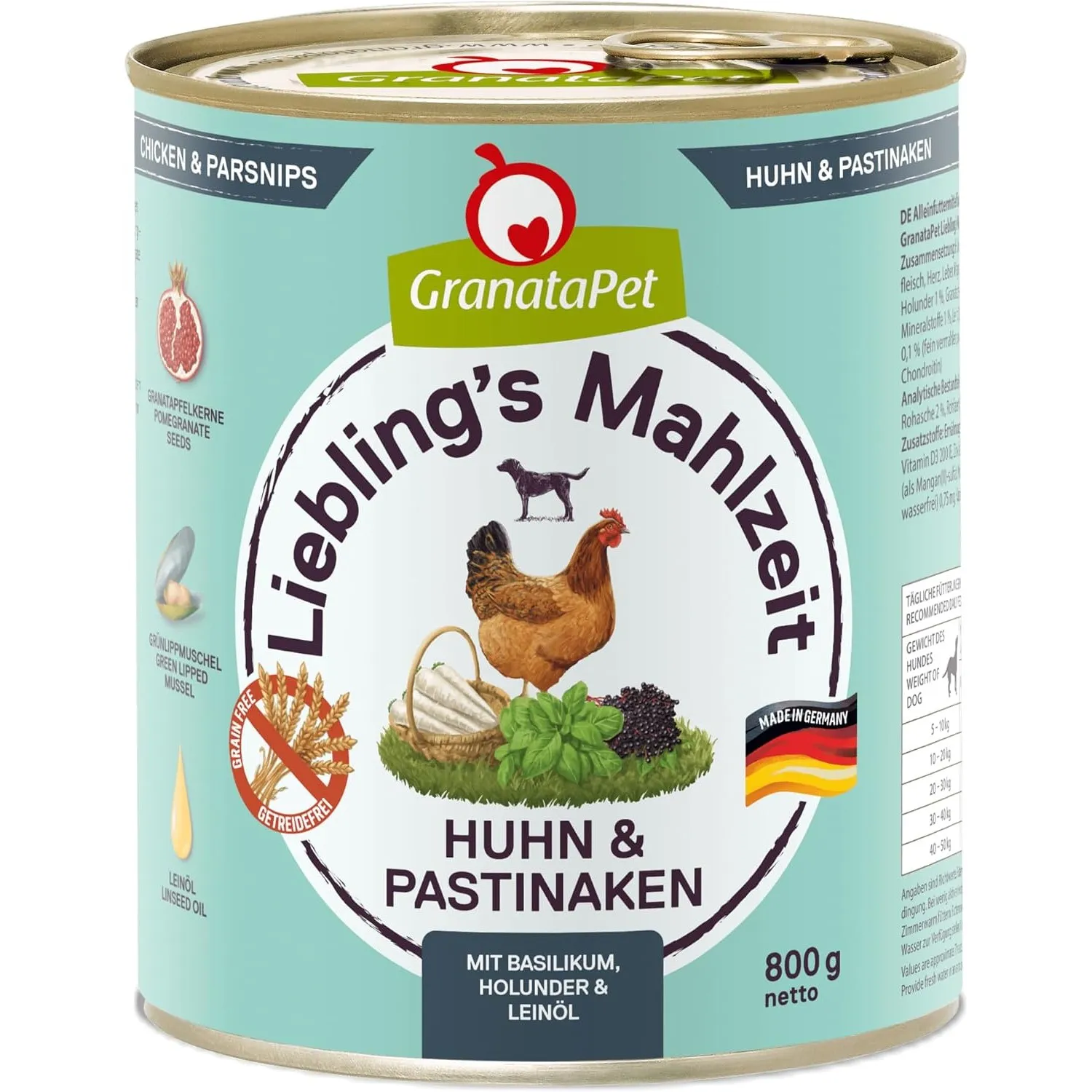 GranataPet Liebling's Mahlzeit Huhn & Pastinaken, 6 x 800g, mit Basilikum