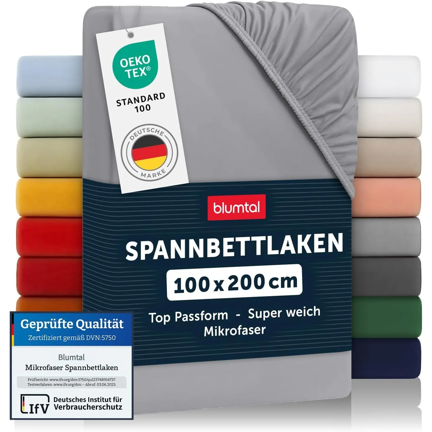 Blumtal® Spannbettlaken 100x200x30cm aus Microfaser - Oekotex zertifiziertes Bettlaken Spannbettlaken in Grau
