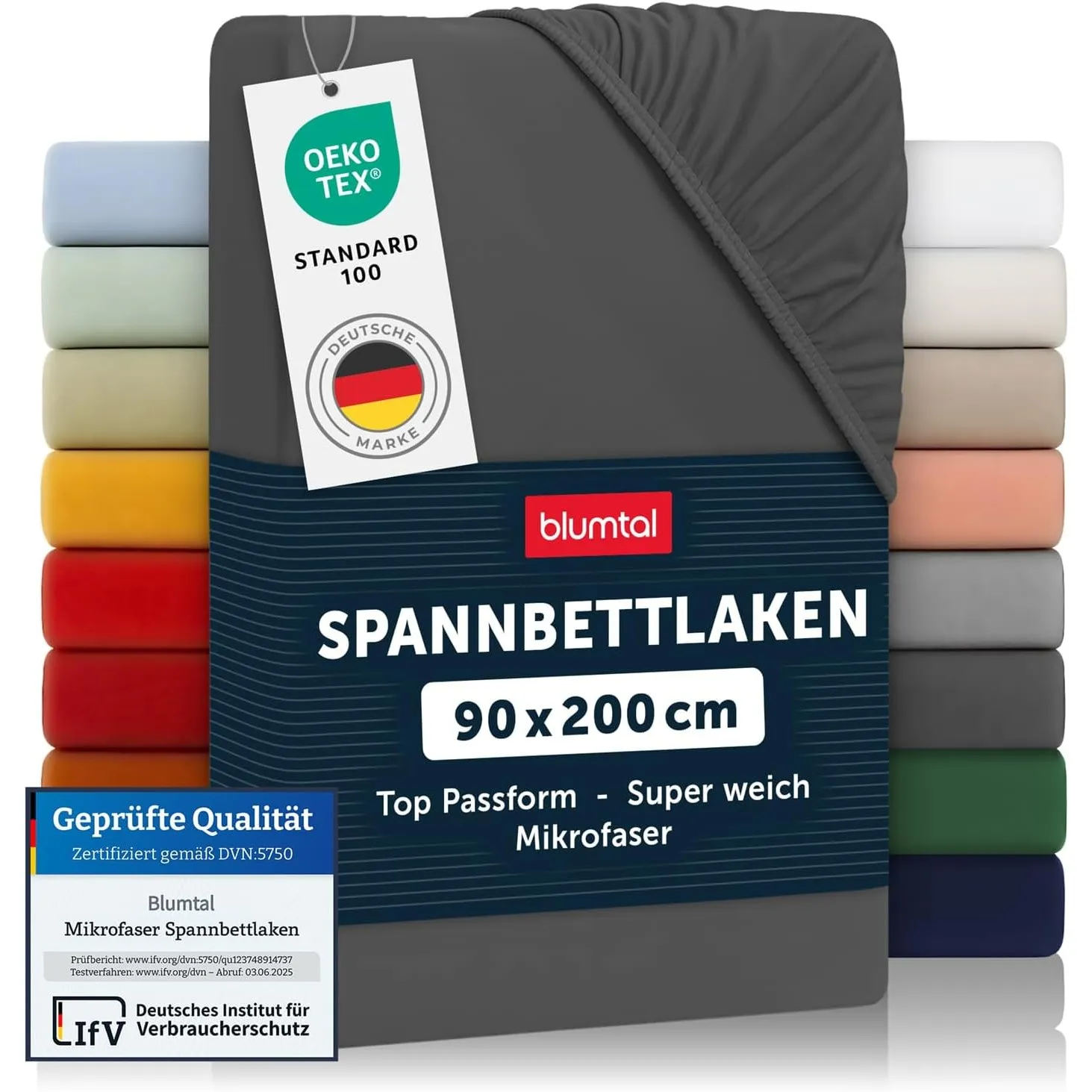 Blumtal® Spannbettlaken 90x200x30cm aus Microfaser - Oekotex zertifiziertes Bettlaken Spannbettlaken in Anthrazit