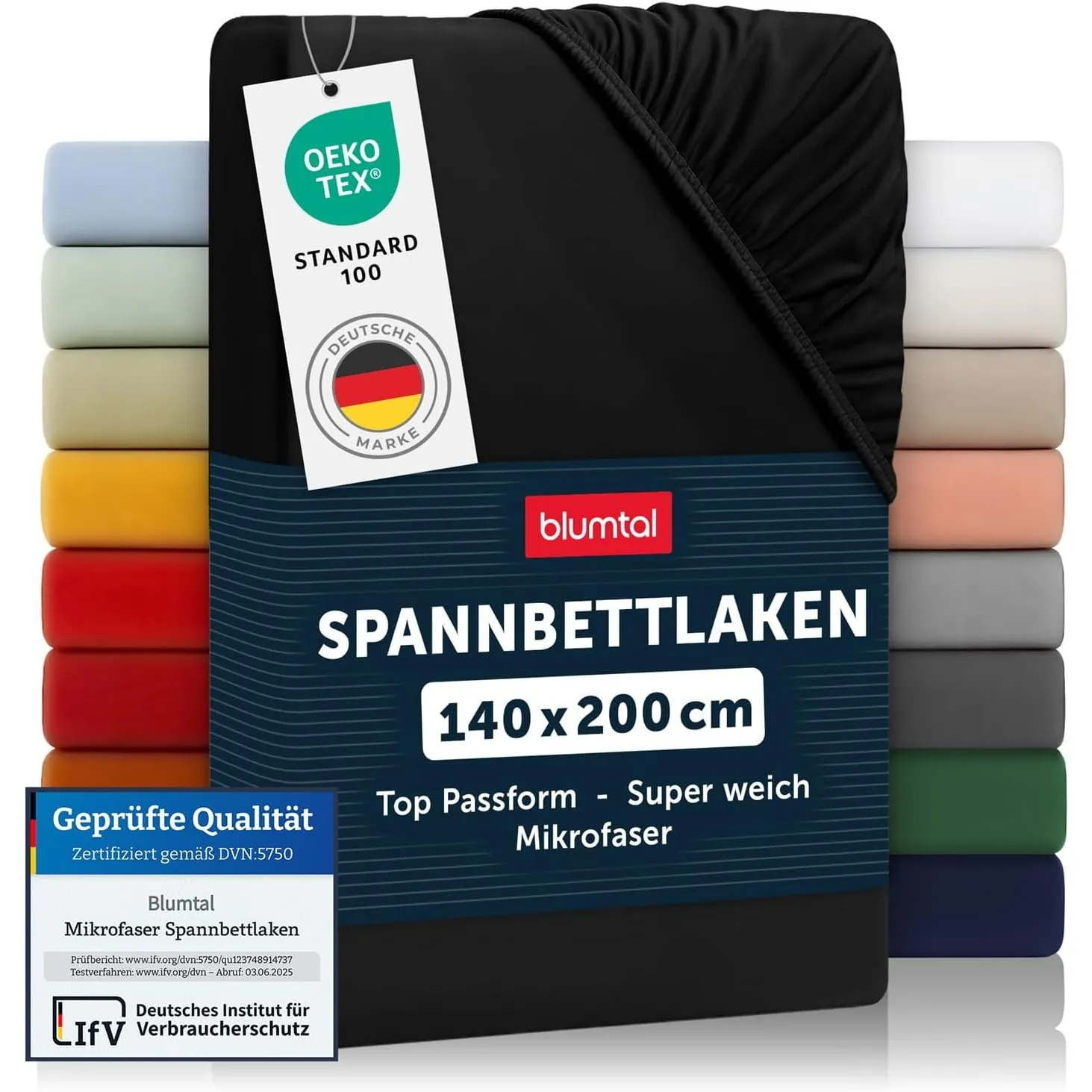 Blumtal® Spannbettlaken 140x200x30cm aus Microfaser - Oekotex zertifiziertes Bettlaken Spannbettlaken in Schwarz