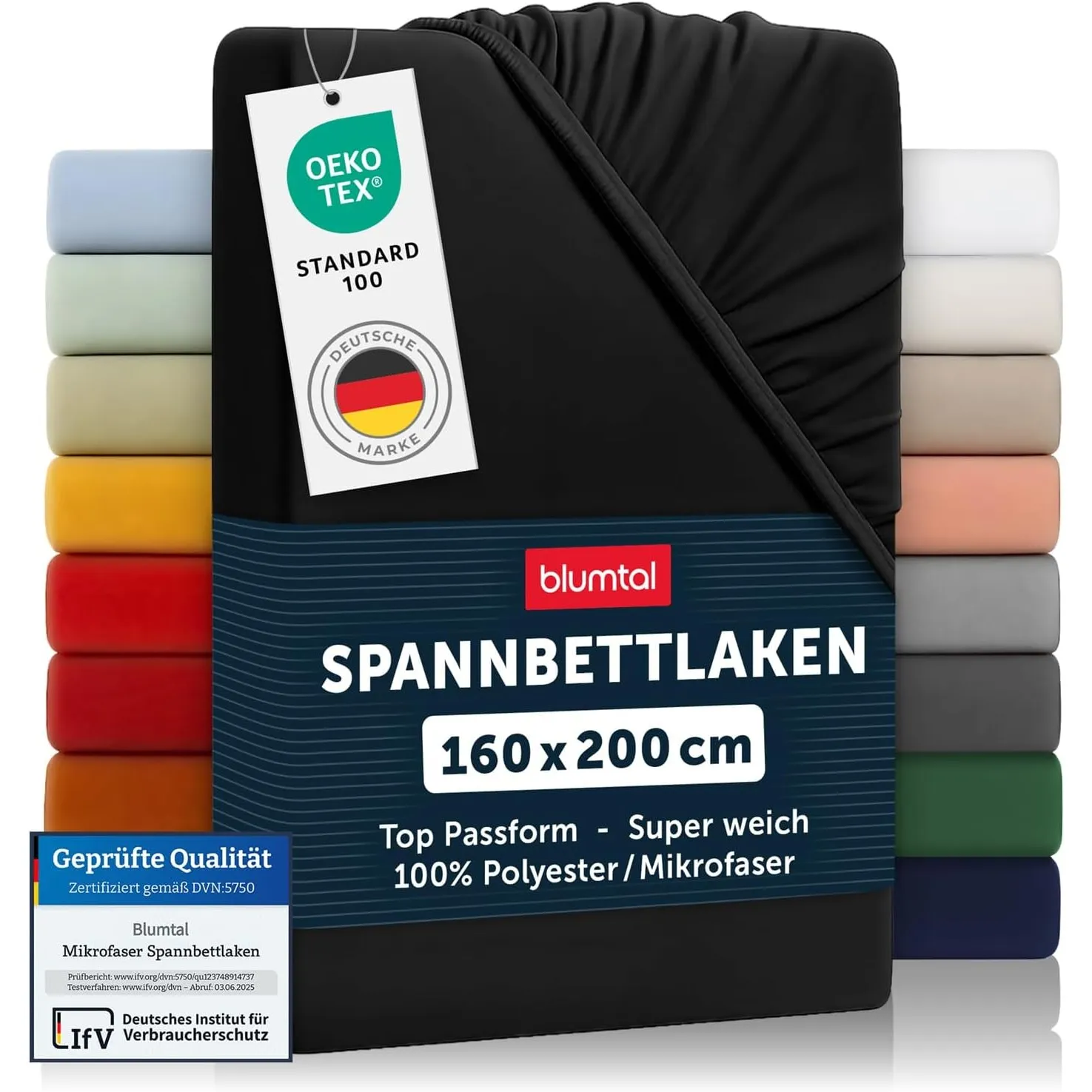 Blumtal® 2er Set Spannbettlaken 160x200x30cm aus Microfaser - Oekotex zertifiziertes Bettlaken Spannbettlaken in Schwarz