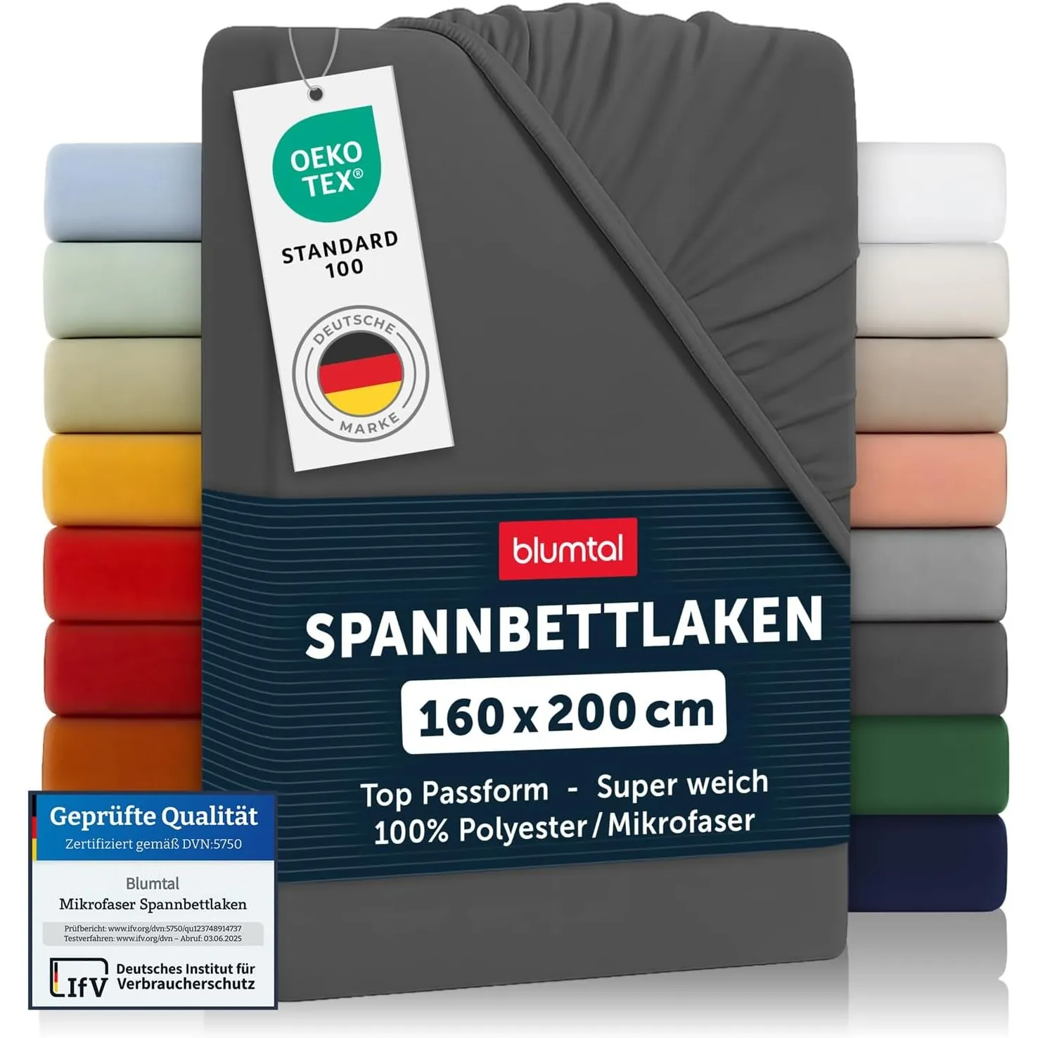 Blumtal® 2er Set Spannbettlaken 160x200x30cm aus Microfaser - Oekotex zertifiziertes Bettlaken Spannbettlaken in Anthra…