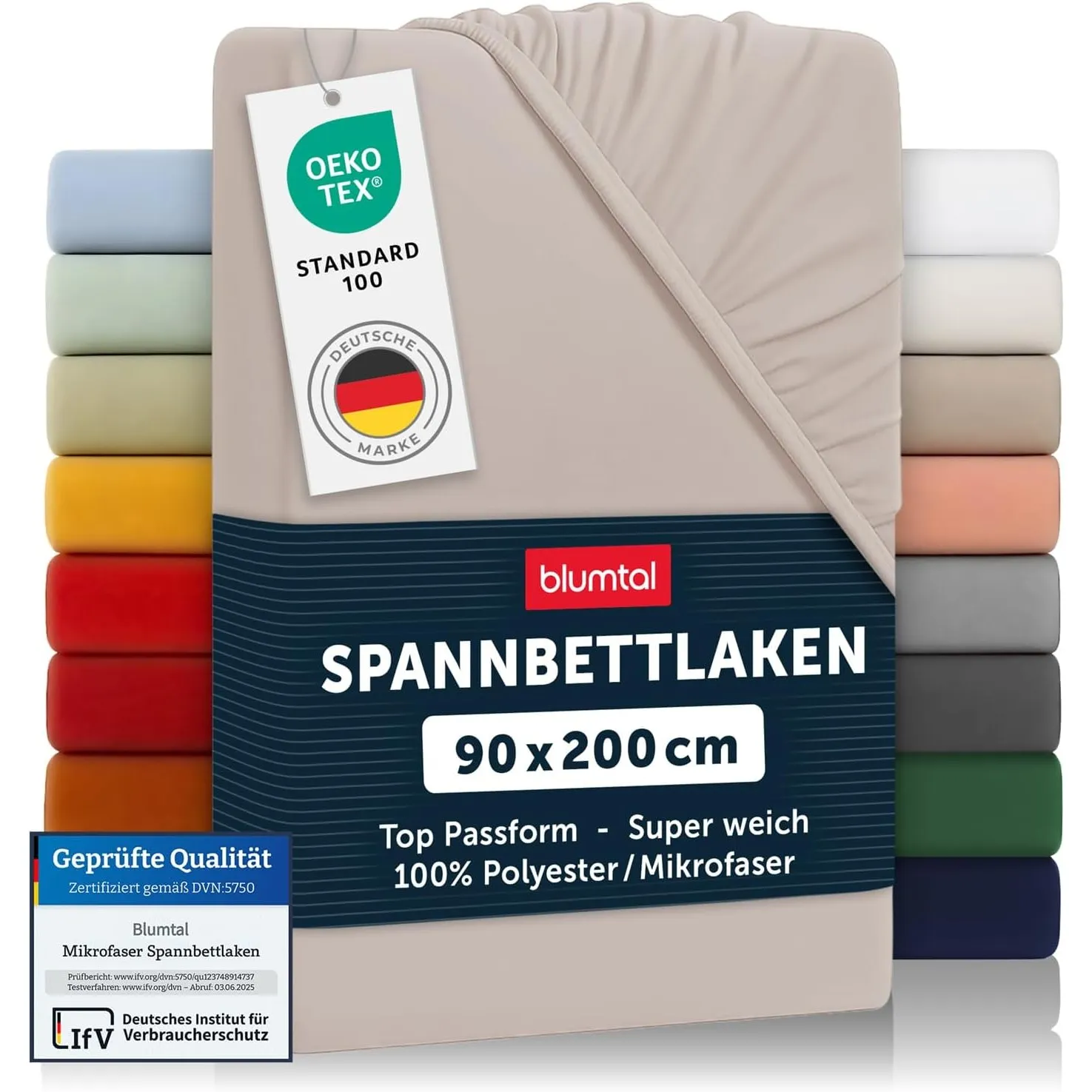 Blumtal® 2er Set Spannbettlaken 90x200x30cm aus Microfaser - Oekotex zertifiziertes Bettlaken Spannbettlaken in Taupe