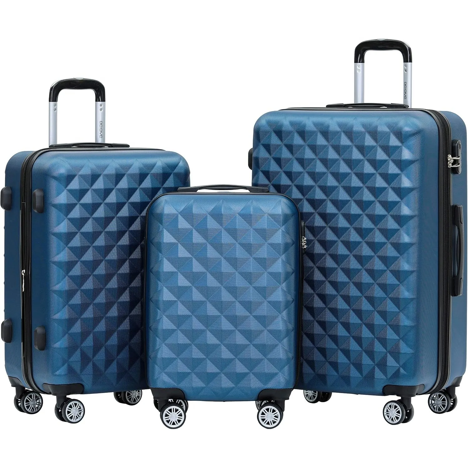 BEIBYE Zwillingsrollen 2066 Hartschale Trolley Koffer Reisekoffer Gepäck M-L-XL-Set (Blau, Set)