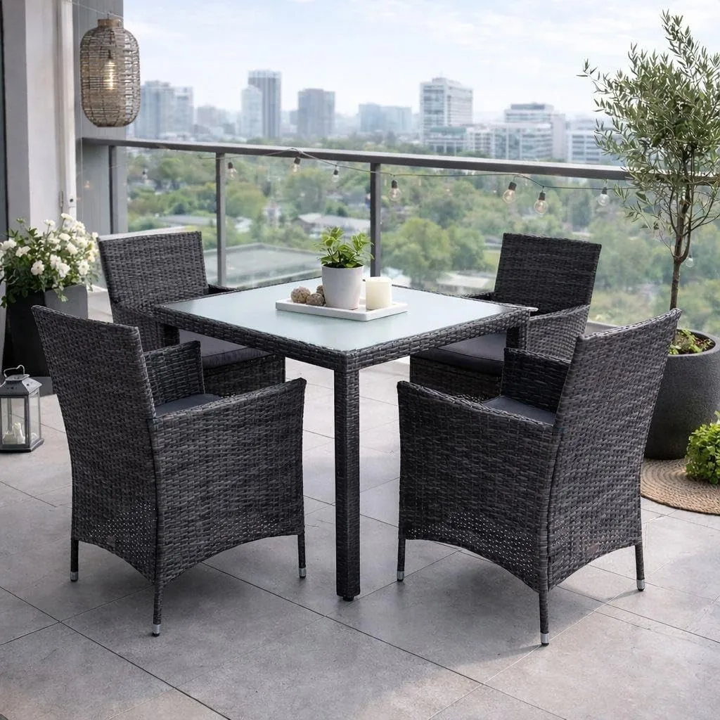 ESTEXO Polyrattan Gartenmöbel Set Sitzgruppe Rattan Gartenset Essgruppe Stuhl Tisch Set Garten Tisch und Stuhl Set 4 Pe…