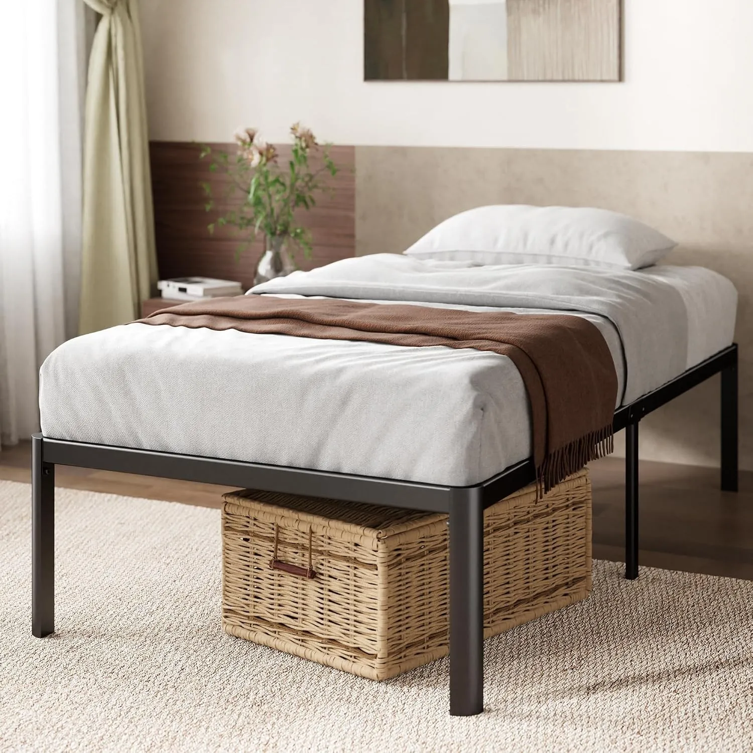 Zinus Van Bettgestell 90 x 200 cm - Metallbett 90x200 mit Metall-Lattenrost - 41 cm Hohe Plattform mit Freiraum Darunte…