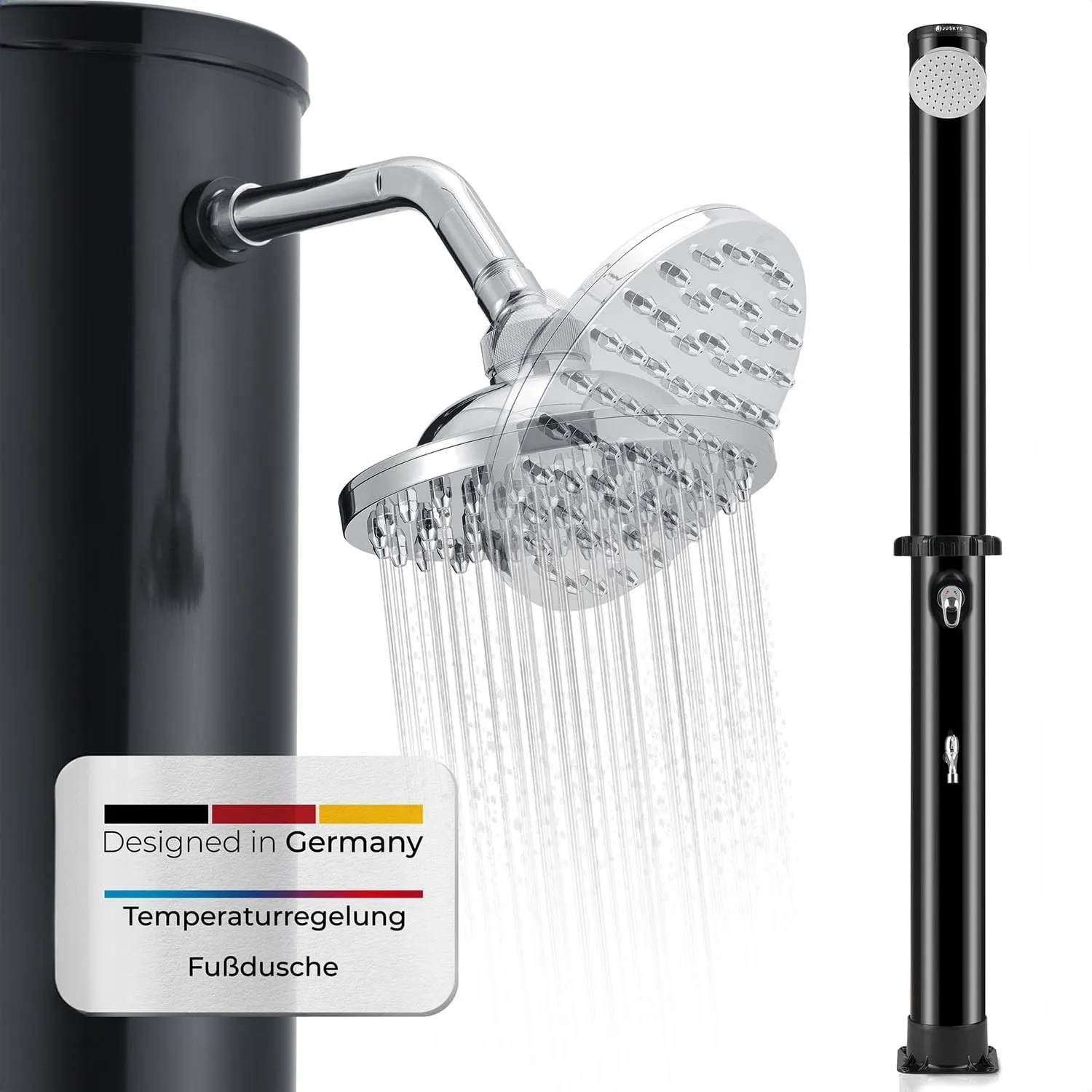 Juskys Solardusche Victoria 20/35 / 40/60 Liter - bis 60°C – mit schwenkbarem Duschkopf, Fußdusche & Gartenschlauch Ans…