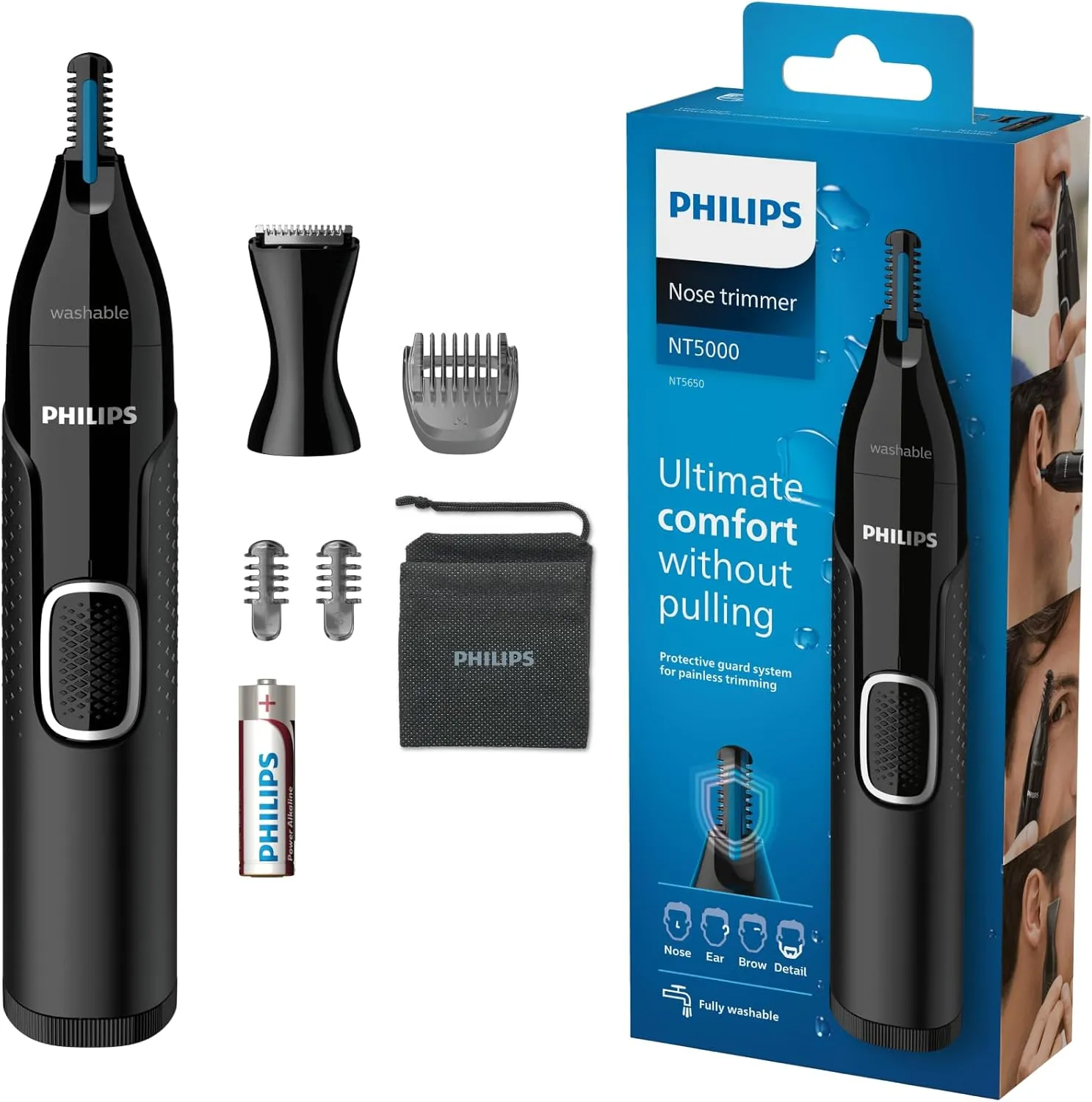 Philips Nasentrimmer 5000 Serie, Effiziente Haarentfernung für Nase, Ohren und Augenbrauen, mit PrecisionTrim-Technolog…