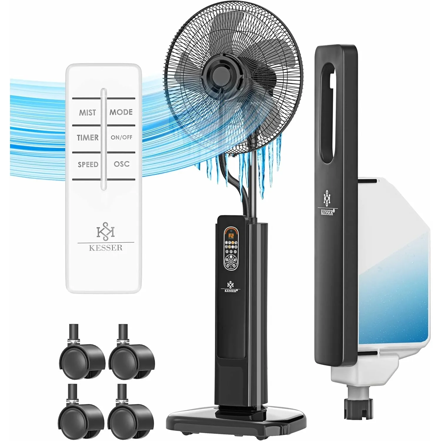 KESSER® Stand-Ventilator Frosty mit Wasser Ultraschall-Sprühnebel Wasserkühlung, inkl. Fernbedienung Timer-Funktion, Lu…
