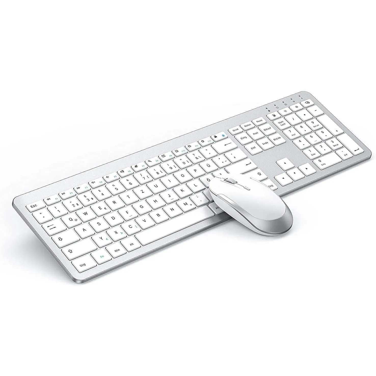 seenda SK38-3 Tastatur Maus Set Kabellos, Ultra-Dünne, Weiß und Silber