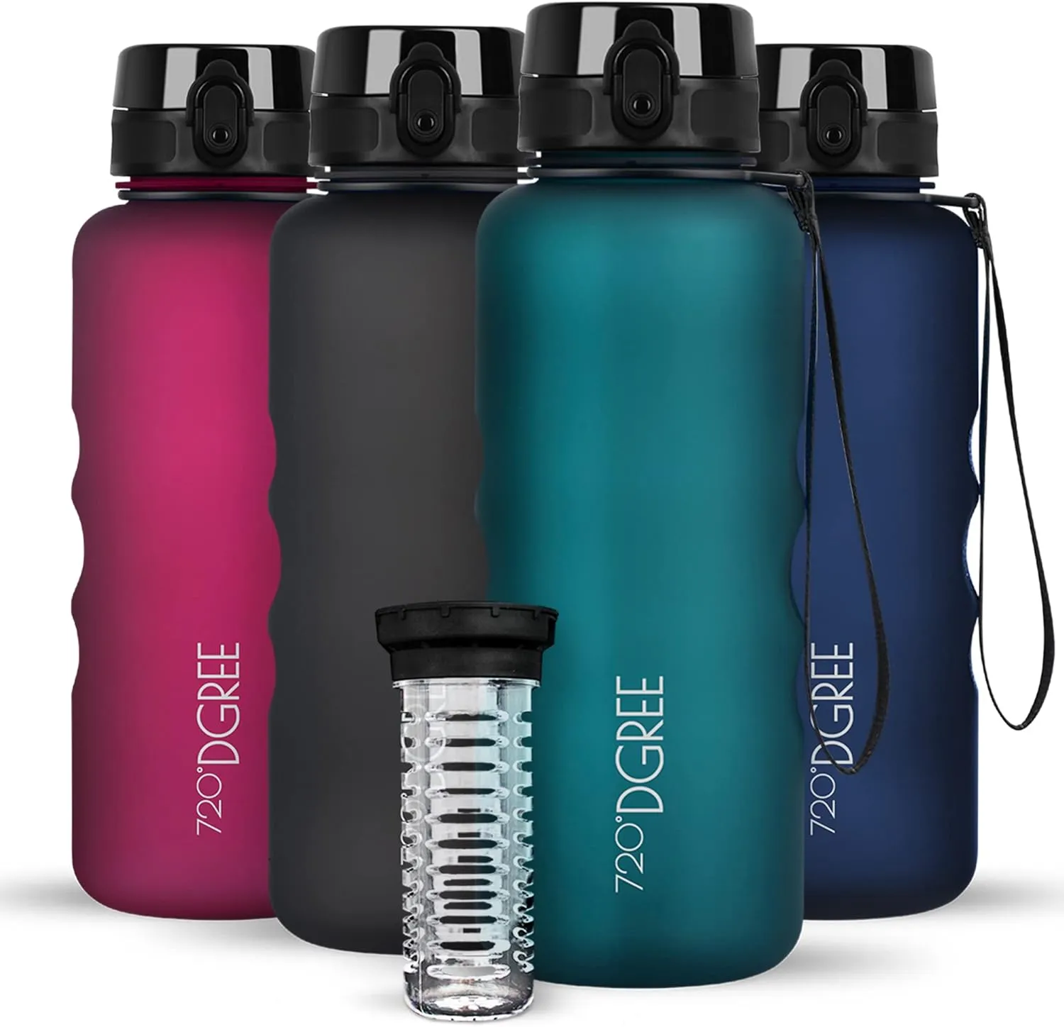 720°DGREE Trinkflasche “uberBottle“ 350ml, 500ml, 650ml, 1l softTouch +Früchtebehälter - Auslaufsicher, BPA-Frei - Schm…