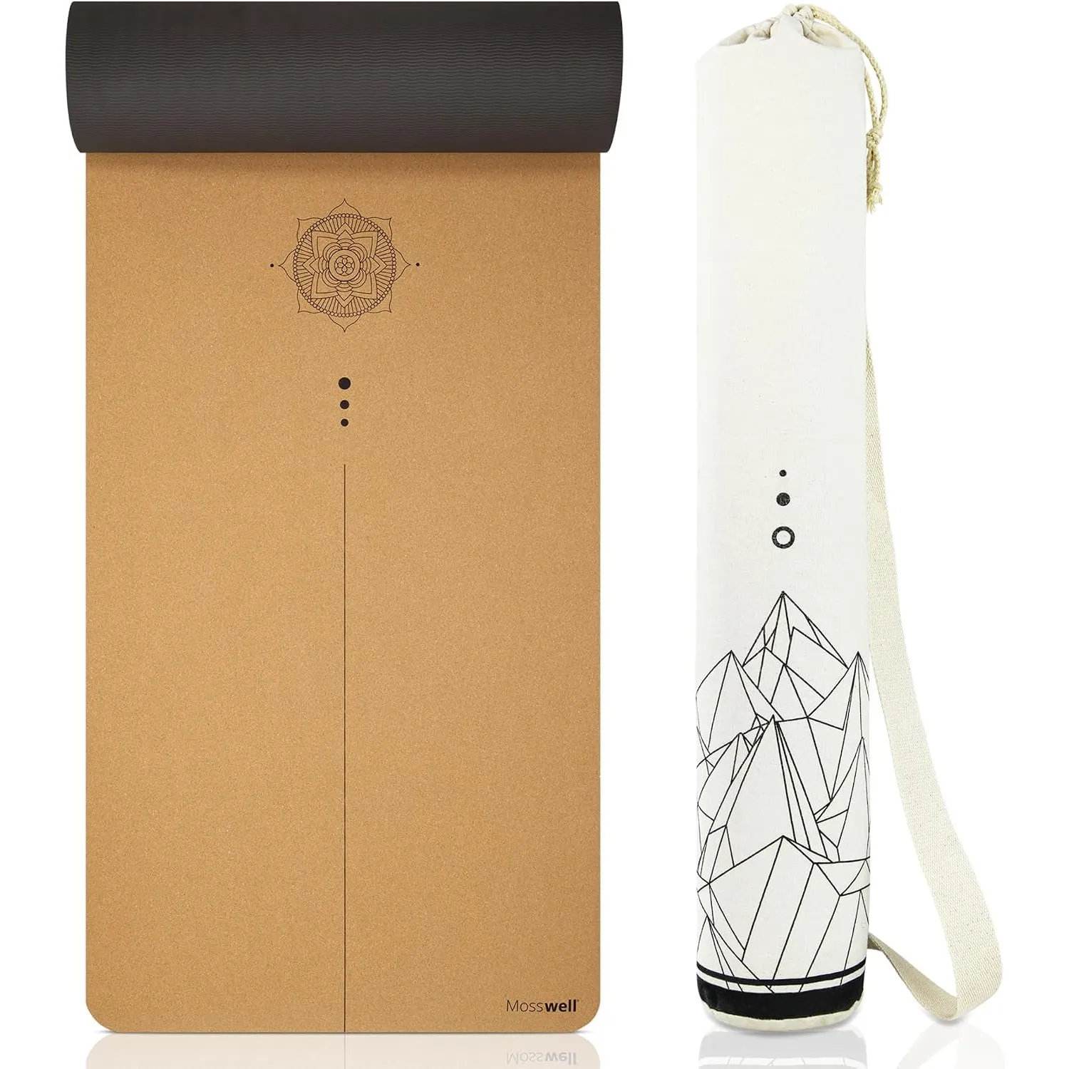 Premium Kork-Yogamatte (4mm dick) - Rutschfeste Fitnessmatte mit Hilfslinien - Pilatesmatte + Yogatasche
