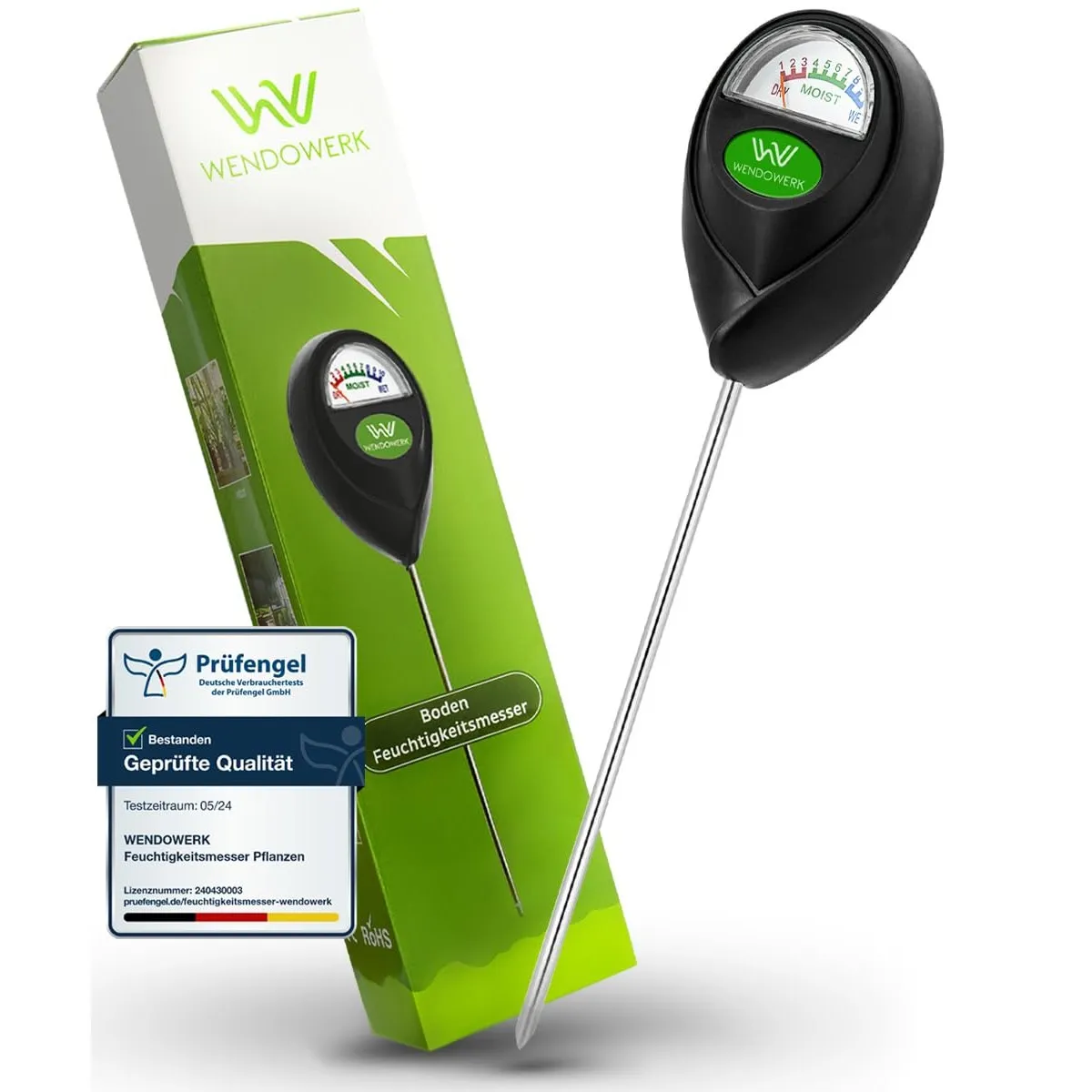 Wendowerk® Boden Feuchtigkeitsmesser für Pflanzen - [Grün/Schwarz] - Ohne Batterien - Verbessertes Feuchtigkeitsmessger…
