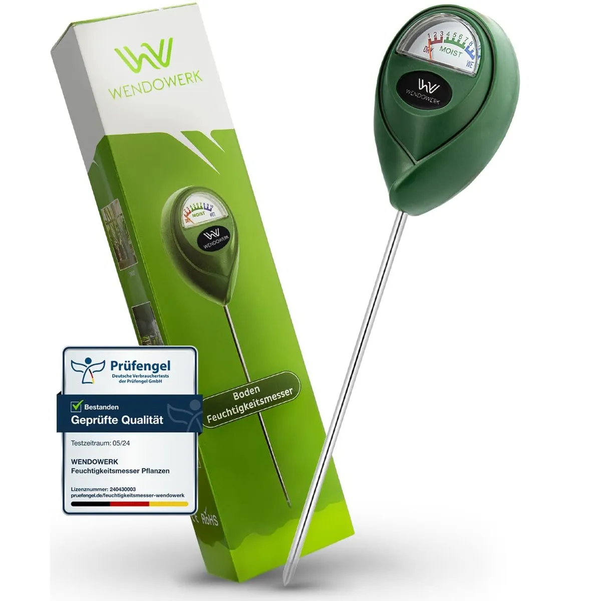 Wendowerk® Boden Feuchtigkeitsmesser für Pflanzen - [Grün/Schwarz] - Ohne Batterien - Verbessertes Feuchtigkeitsmessger…