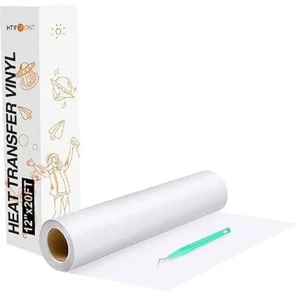 HTVRONT Plotterfolie Textil, Bügelfolie 30,5cm x 6,1m (Weiß)