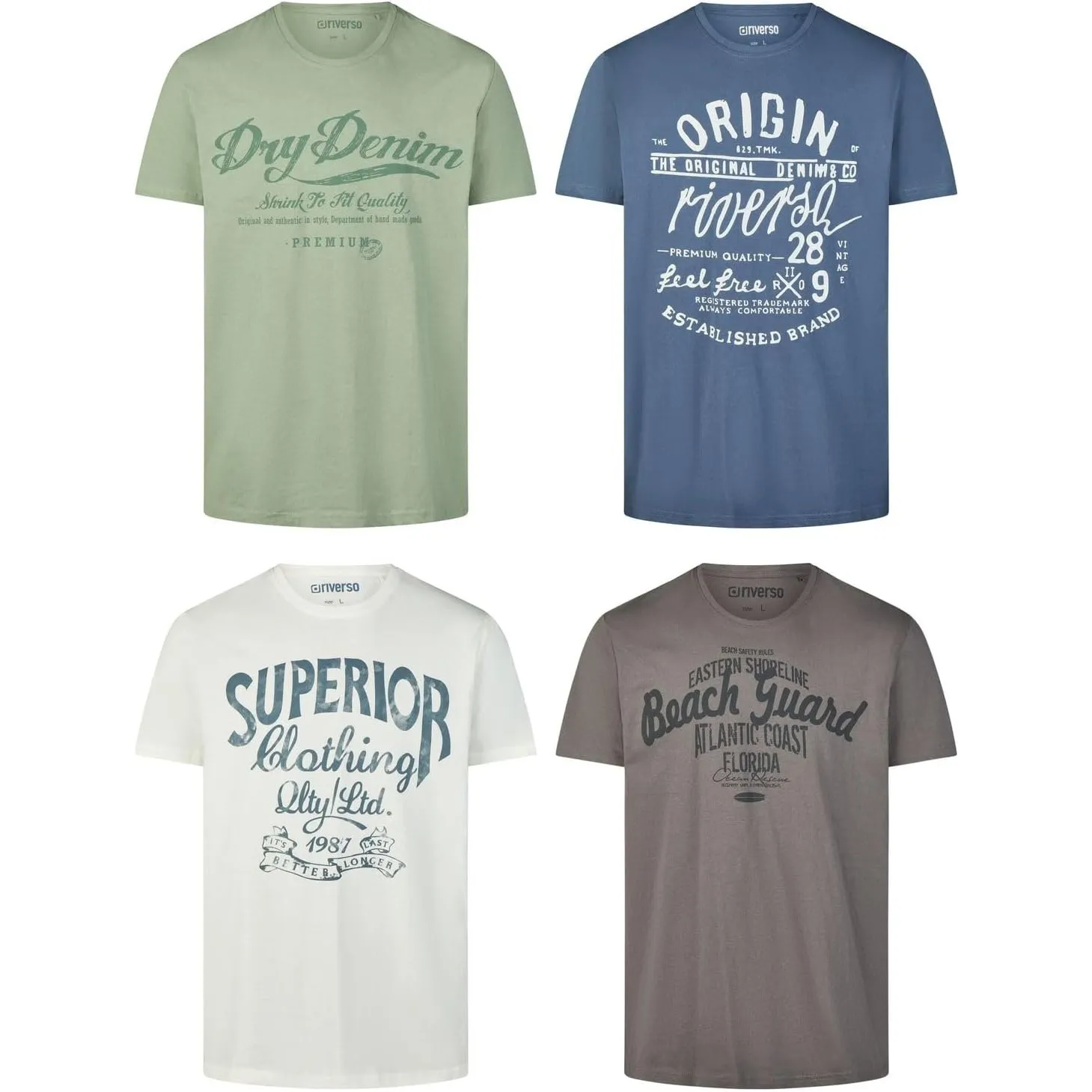 riverso Tshirt Herren Baumwolle Regular Fit RIVLeon 4er Set Pack Rundhals | Kurzarm Sommer Tee Shirt Print Grün Blau We…