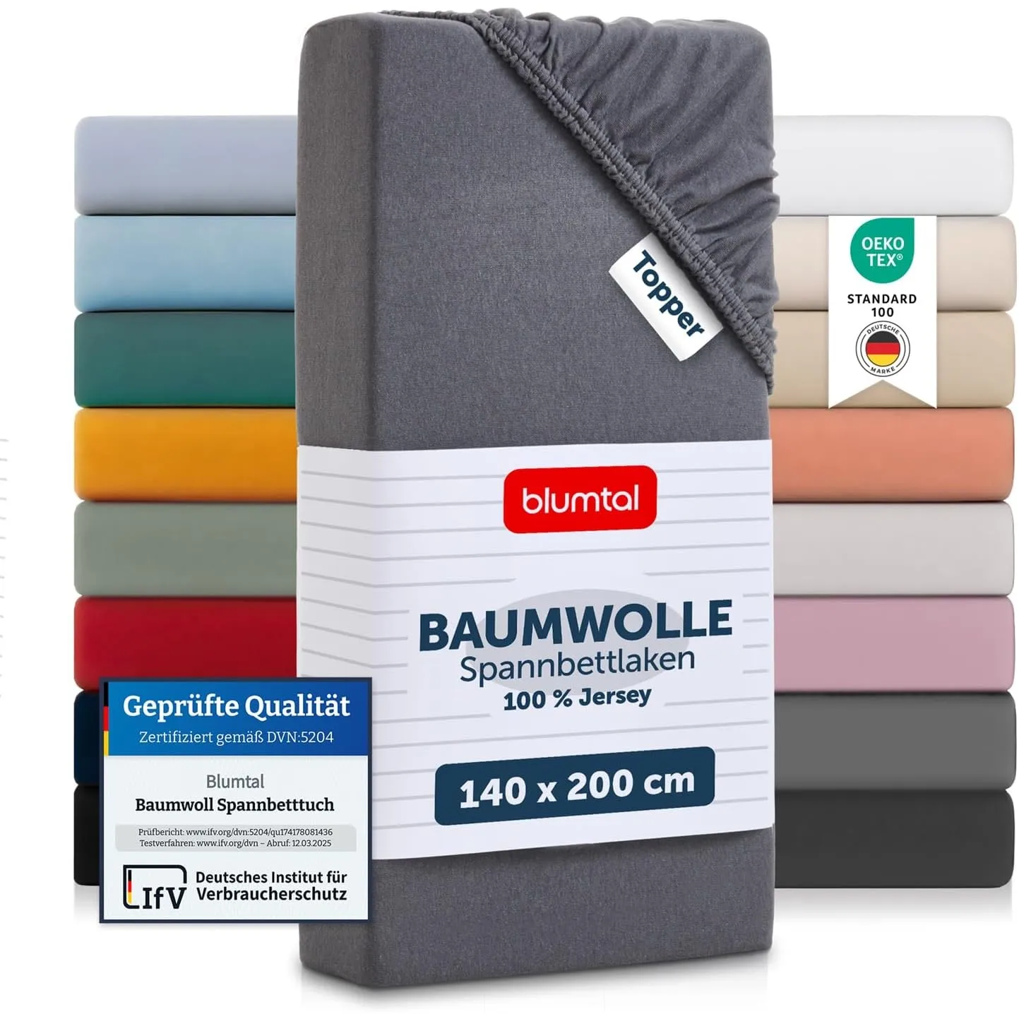 Blumtal® Basics Spannbettlaken Topper 140x200x15cm Jersey im 2er Set - Bettlaken aus 100% Baumwolle - Oeko-TEX zertifiz…