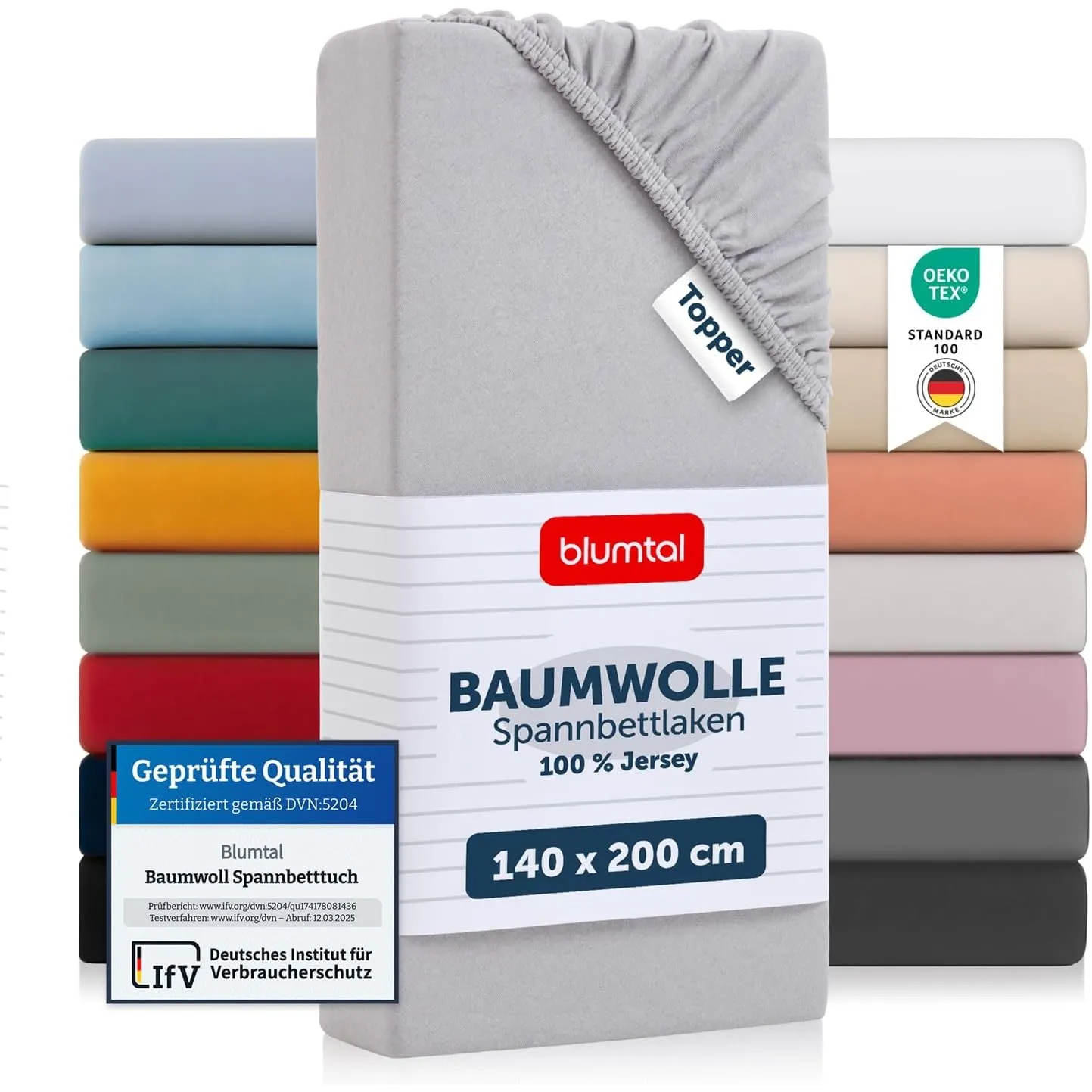 Blumtal® Basics Spannbettlaken Topper 140x200x15cm Jersey - Bettlaken aus 100% Baumwolle - Oeko-TEX zertifiziertes Span…