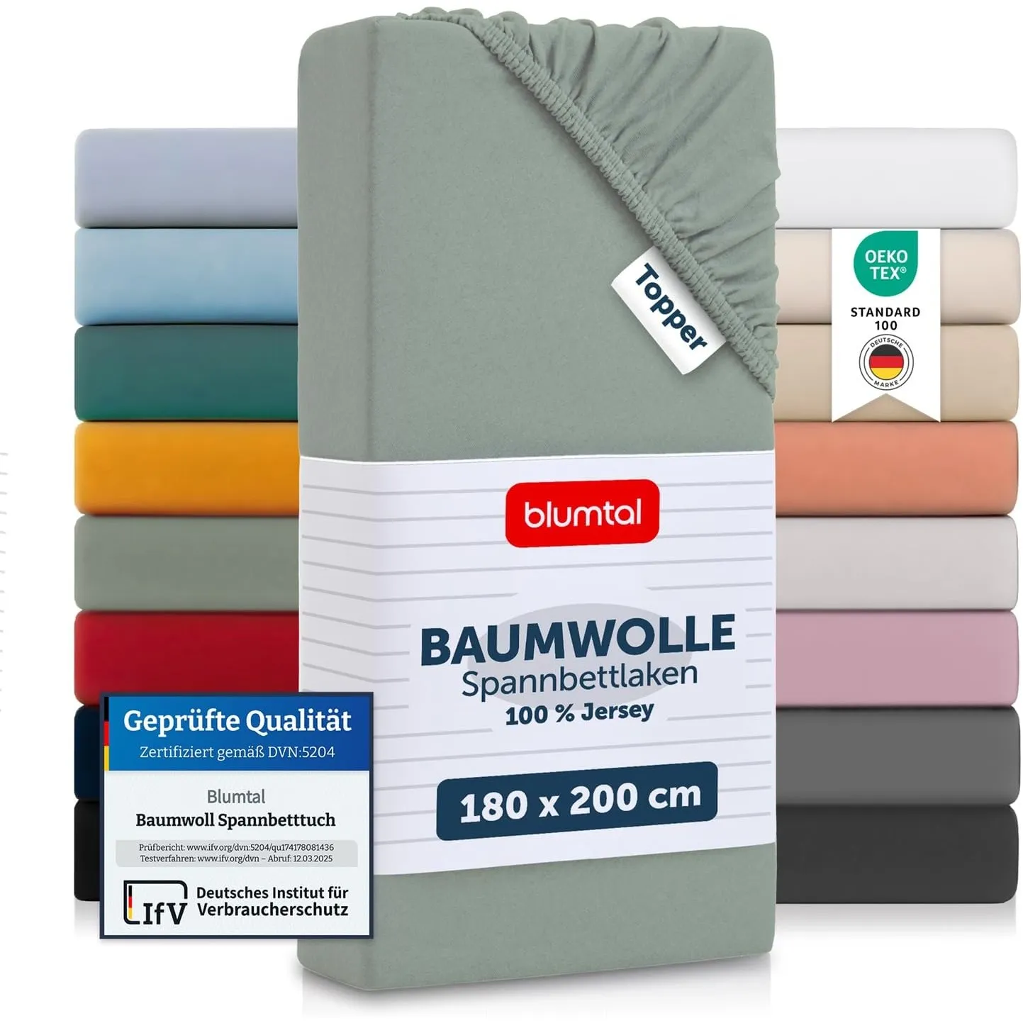 Blumtal® Basics Spannbettlaken Topper 180x200x15cm Jersey im 2er Set - Bettlaken aus 100% Baumwolle - Oeko-TEX zertifiz…
