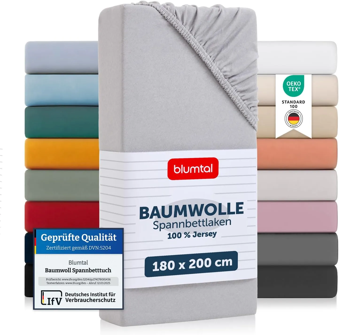 Blumtal Basics Jersey Fitted Sheet, 180 x 200 cm – Oeko-Tex Certified, 100% Cotton, up to 25 cm Mattress Height, Moonli…