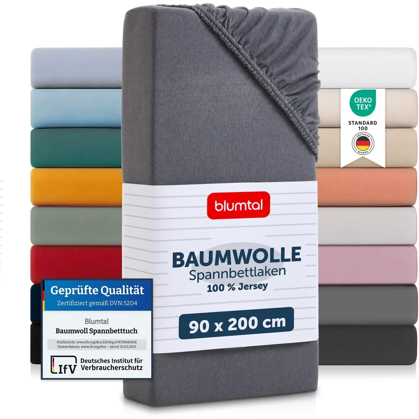 Blumtal® Baumwolle Spannbettlaken 90x200x30cm Basics Jersey im 2er Set - Oeko-TEX zertifiziertes Spannbetttuch 90x200cm…