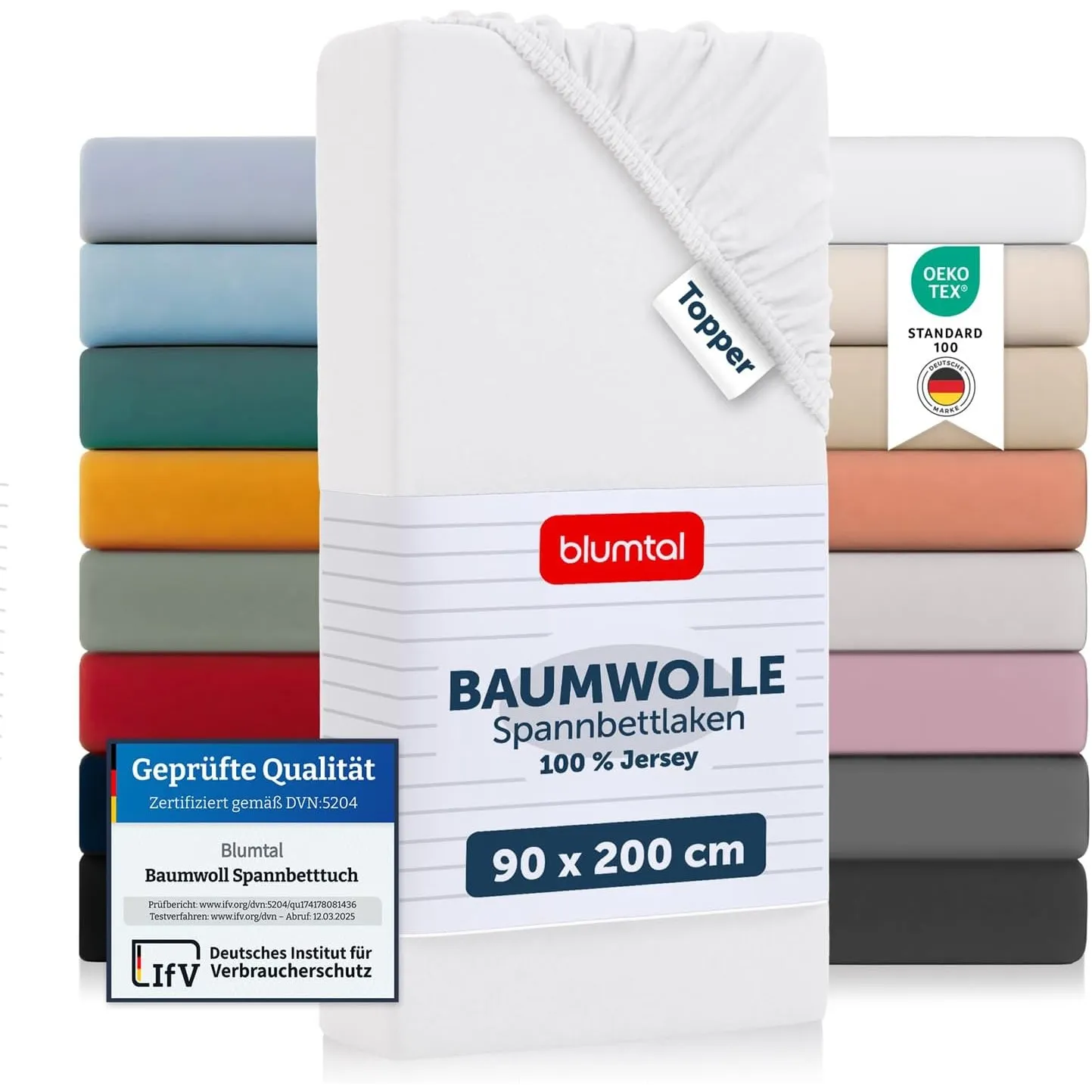 Blumtal® Basics Spannbettlaken für Topper 90x200x15cm Jersey - Bettlaken aus 100% Baumwolle - Oeko-TEX zertifiziertes S…