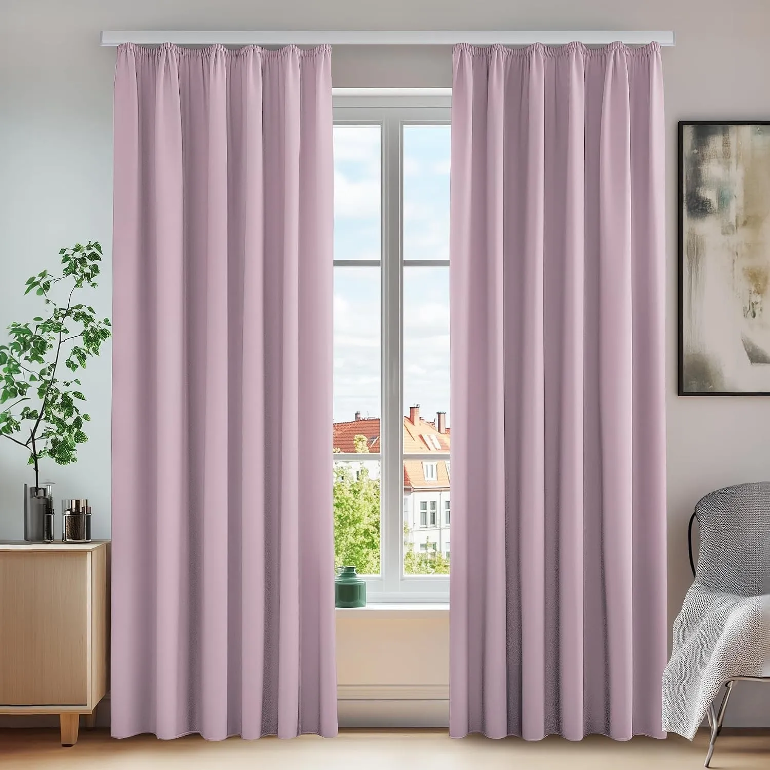 Deconovo Vorhang mit Kräuselband für Schienen Sichtschutz Gardine Hellpink