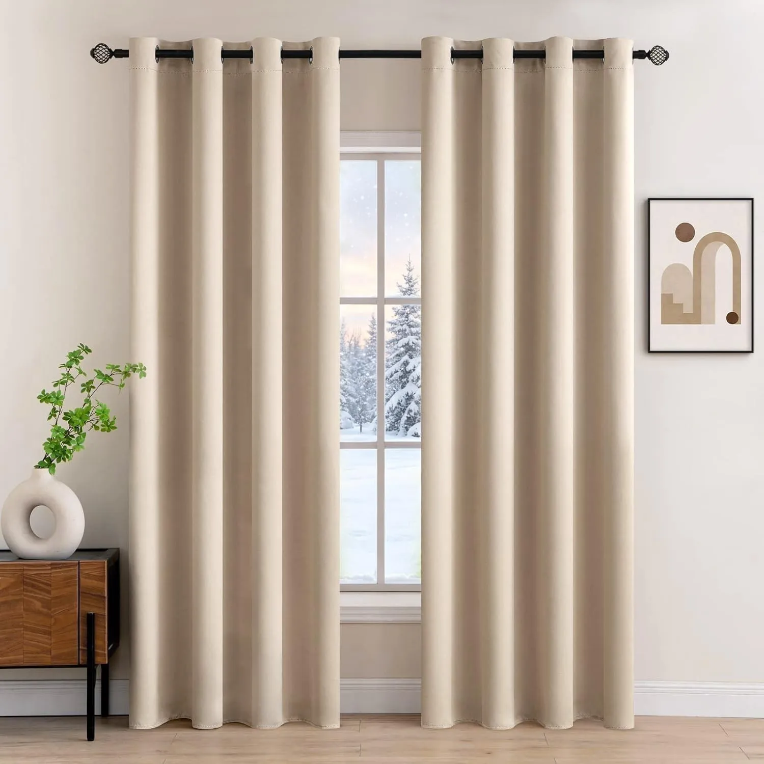 MIULEE Verdunklungsvorhänge Thermo Blickdicht Ösen 2er Set 140x225cm Beige